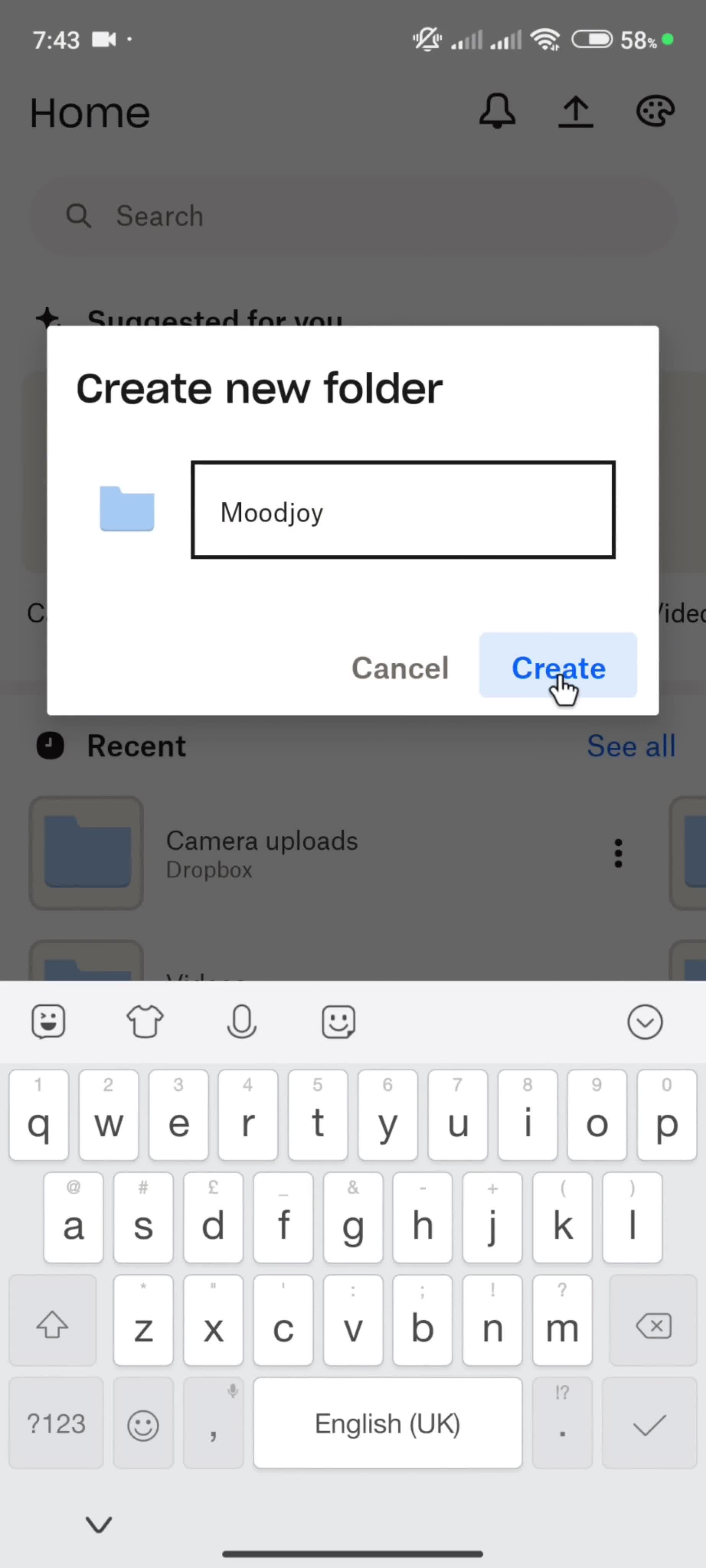 Creating a folder screenshot