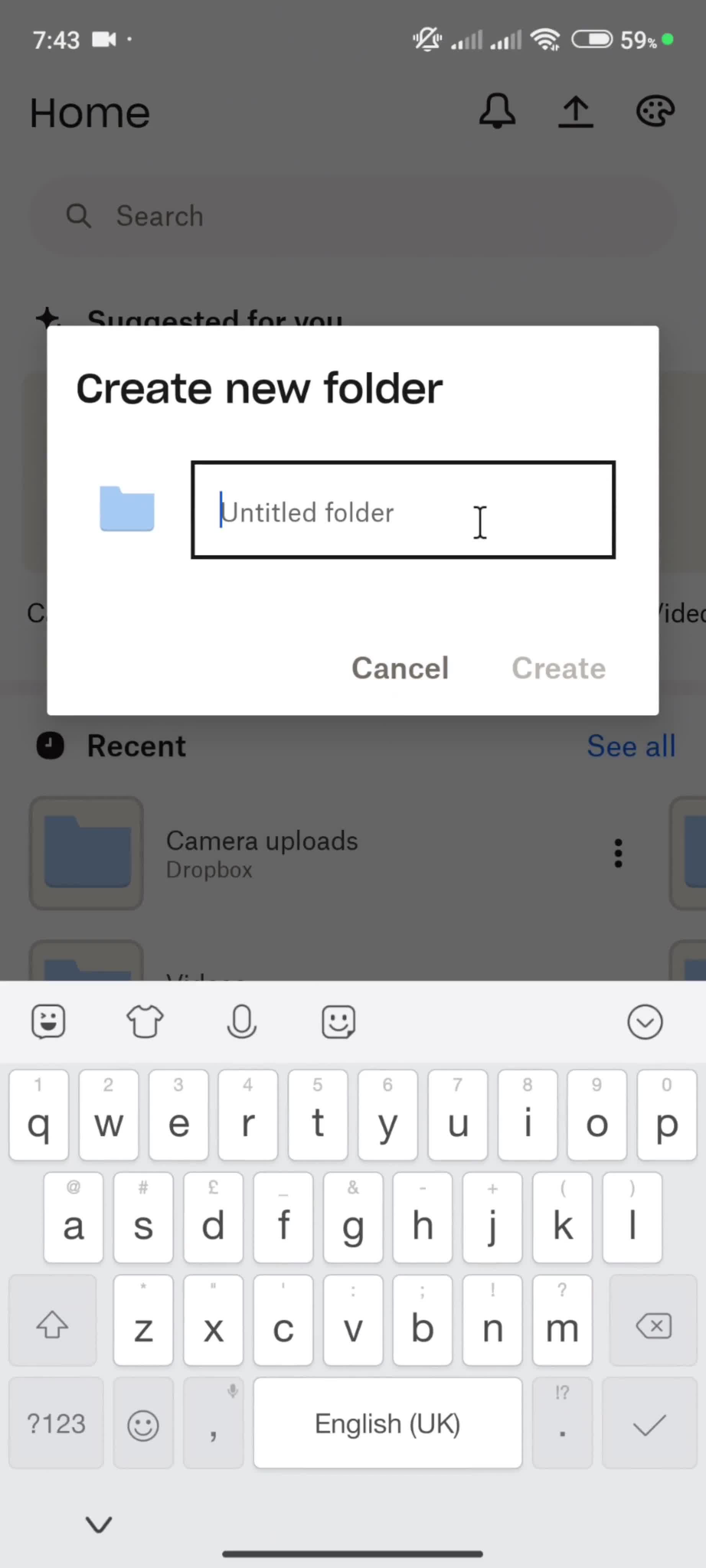 Creating a folder screenshot