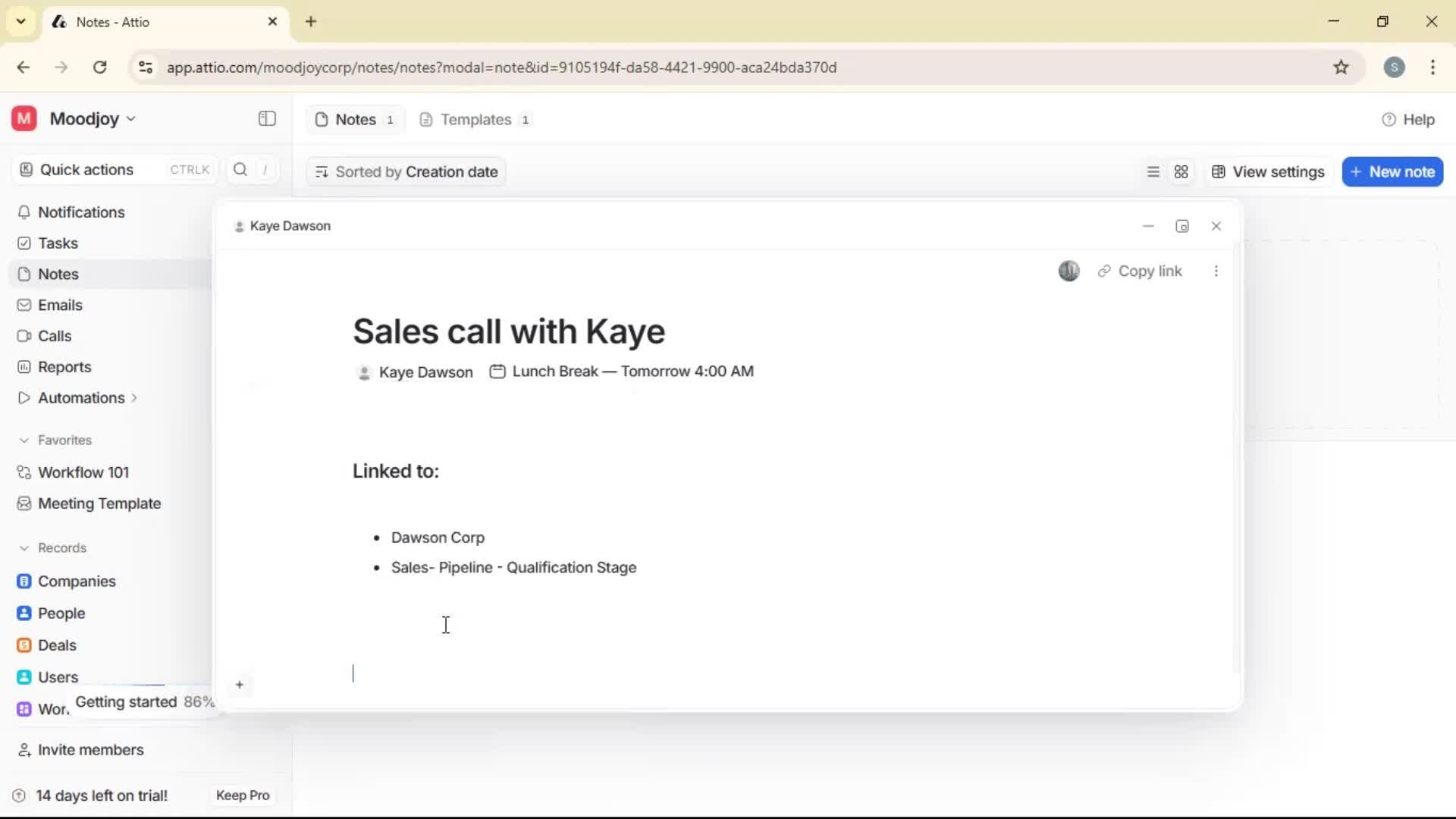 Creating a note screenshot