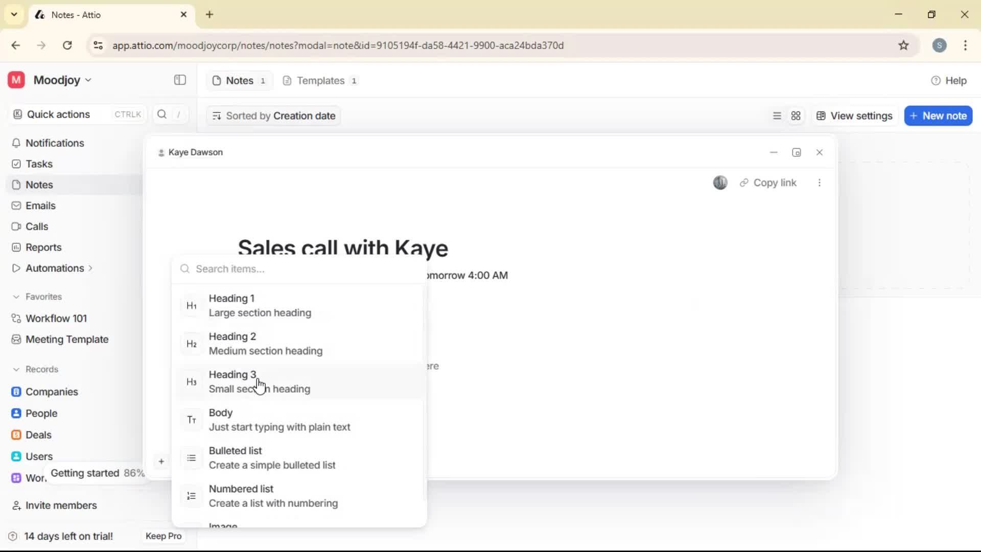 Creating a note screenshot