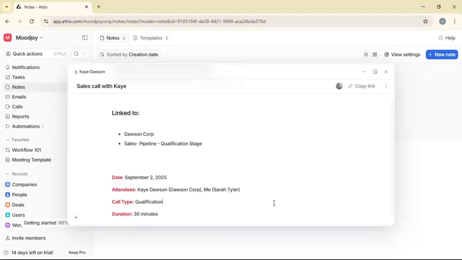 Creating a note screenshot