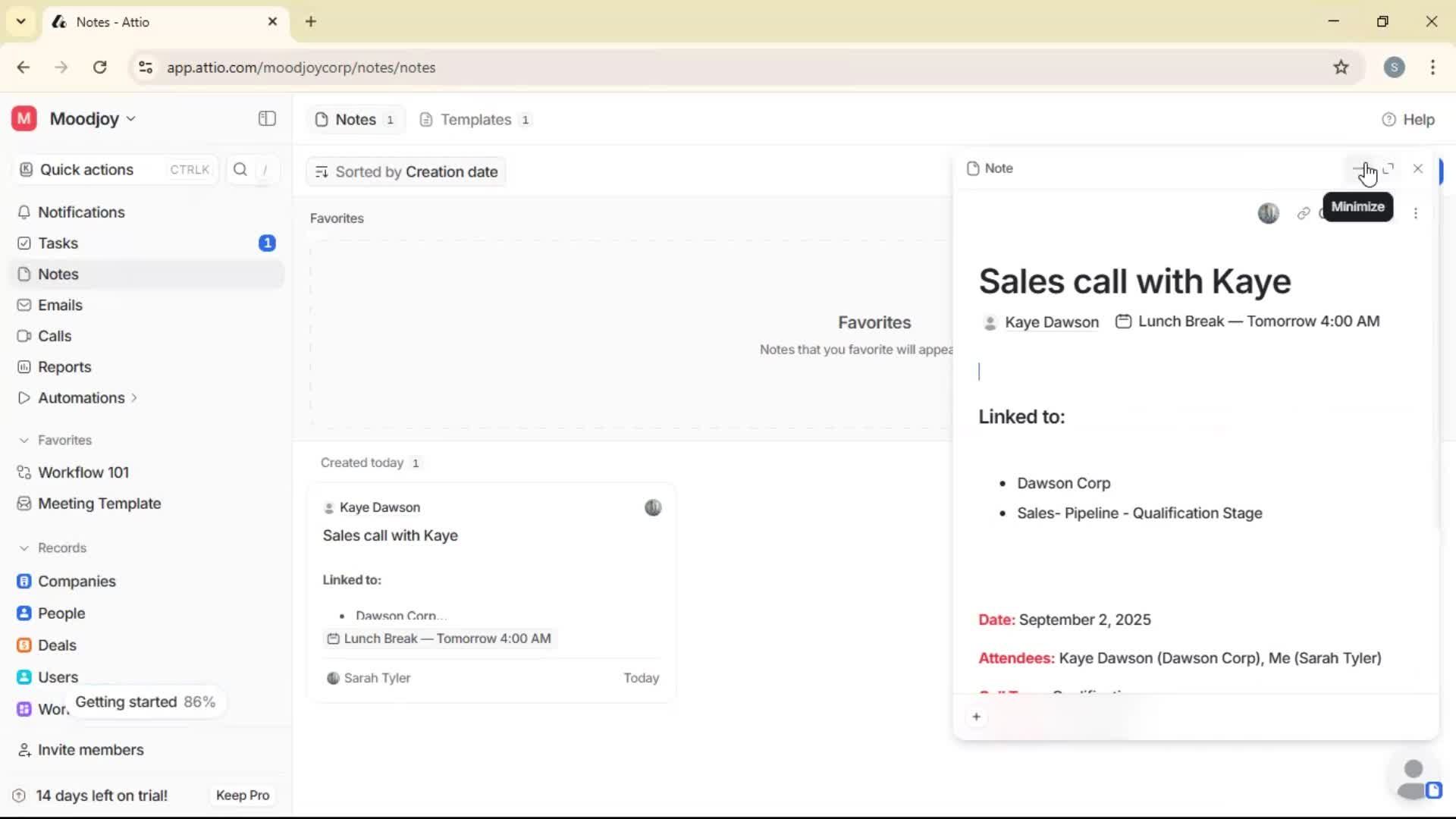 Creating a note screenshot