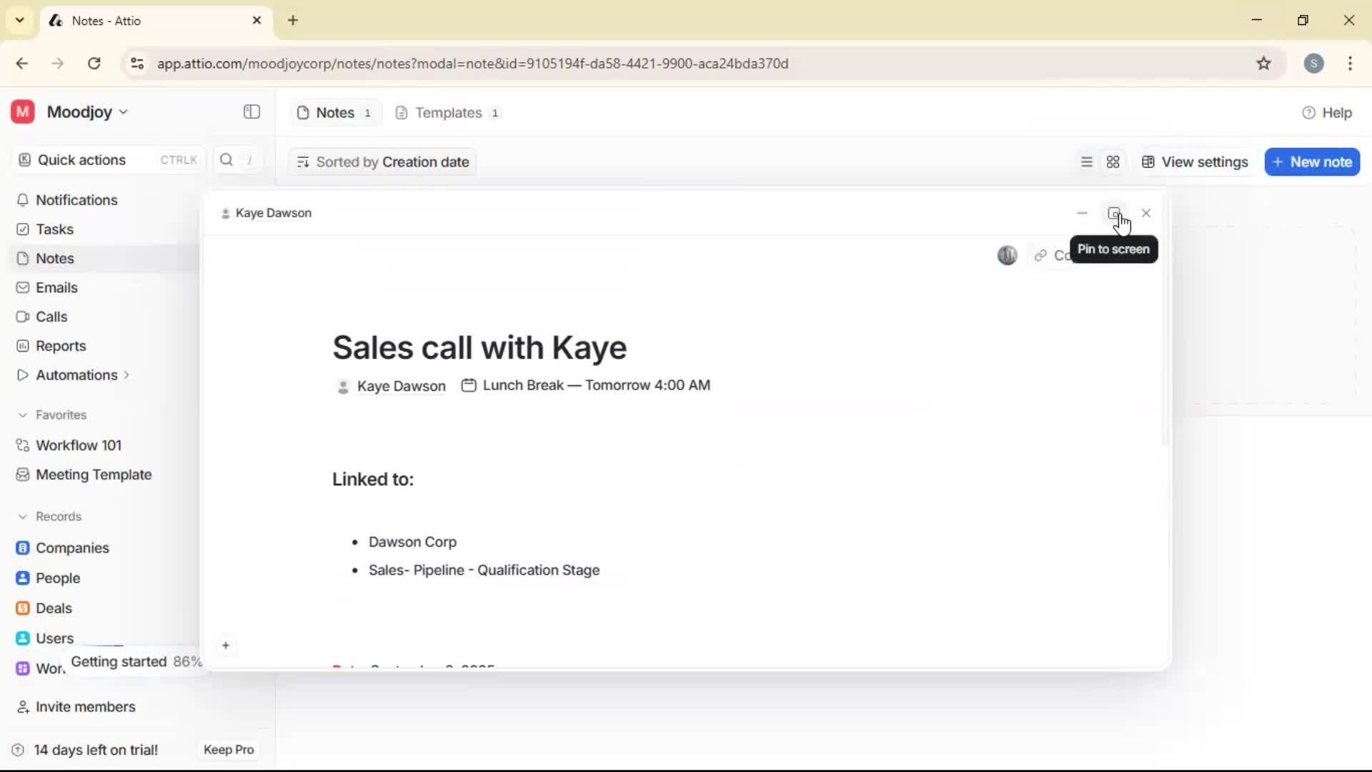 Creating a note screenshot