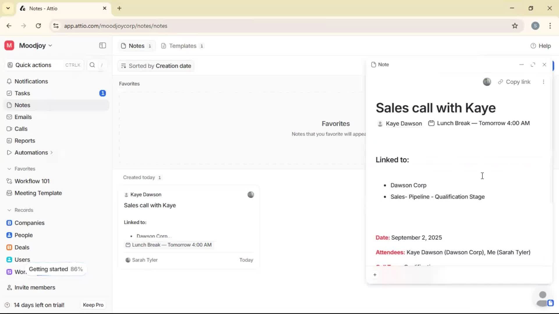 Creating a note screenshot