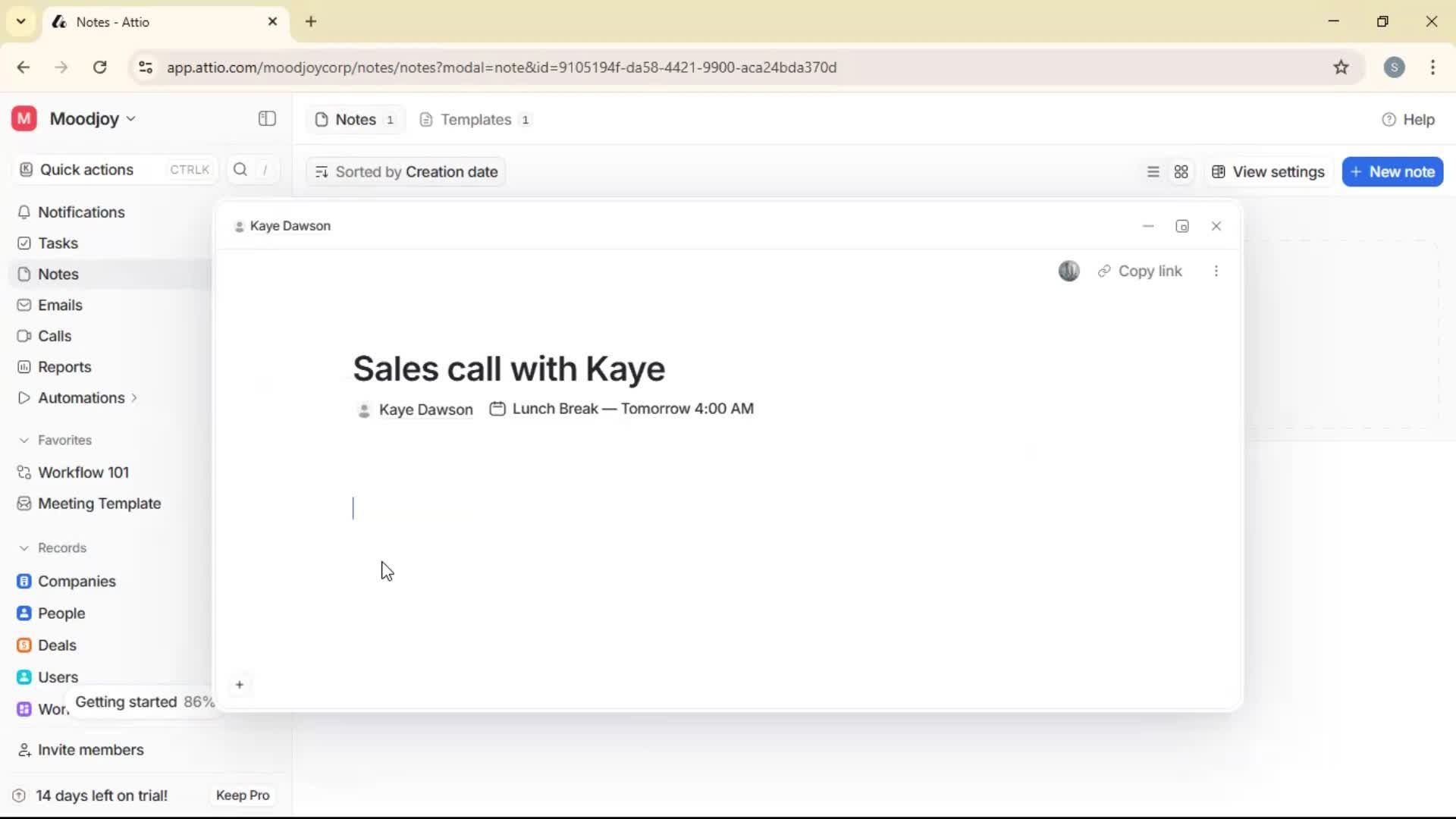 Creating a note screenshot