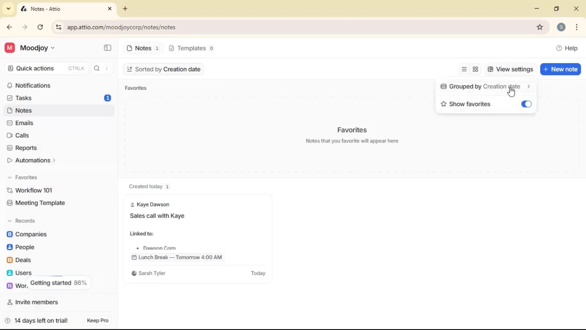 Creating a note screenshot