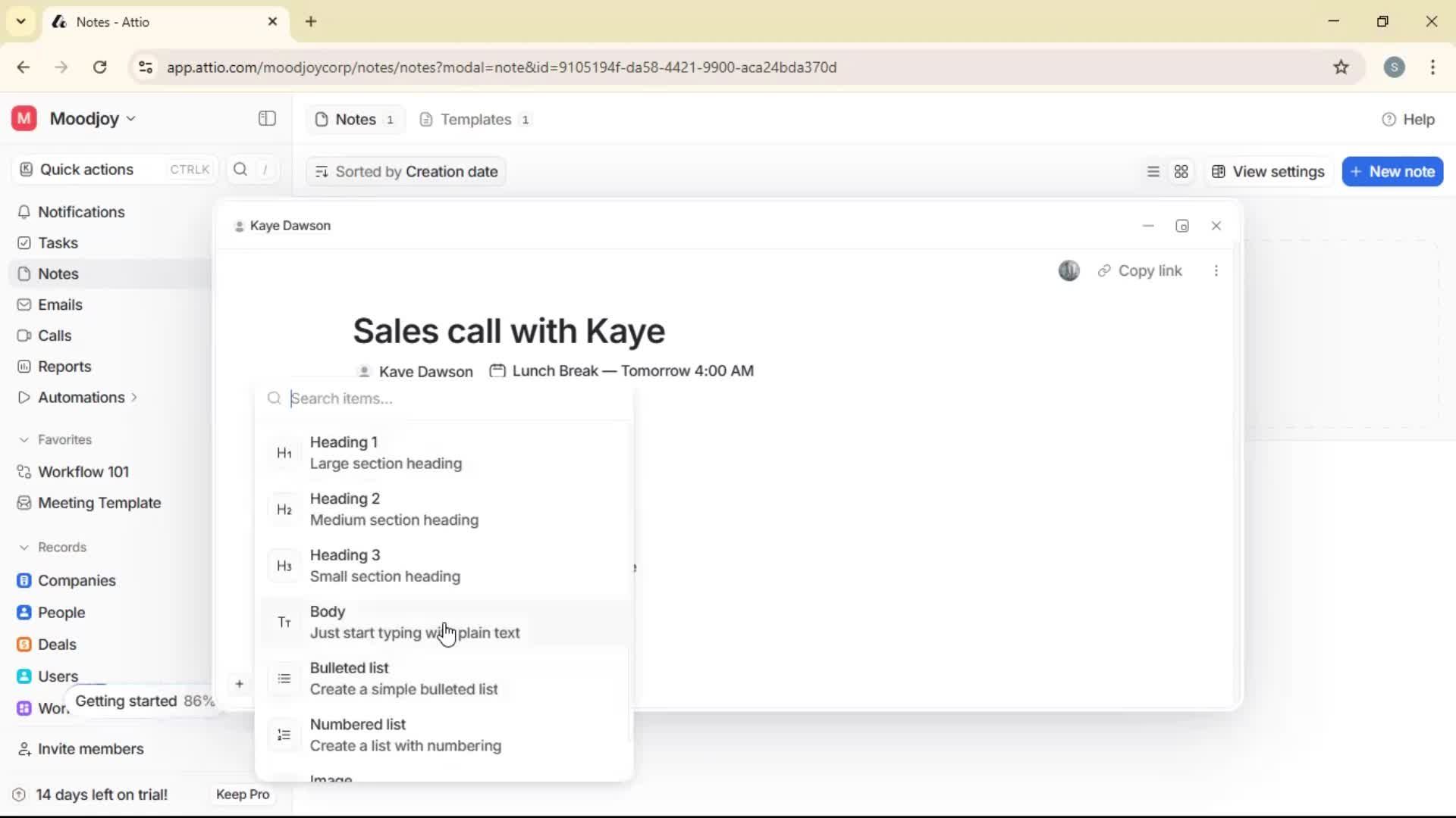 Creating a note screenshot