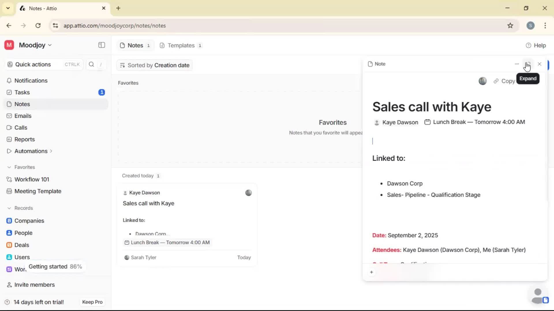 Creating a note screenshot