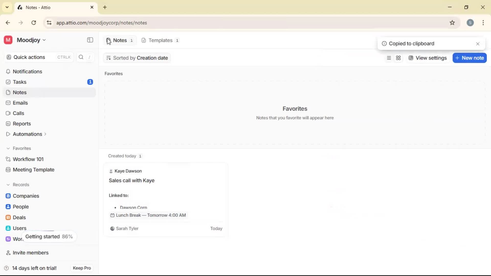 Creating a note screenshot