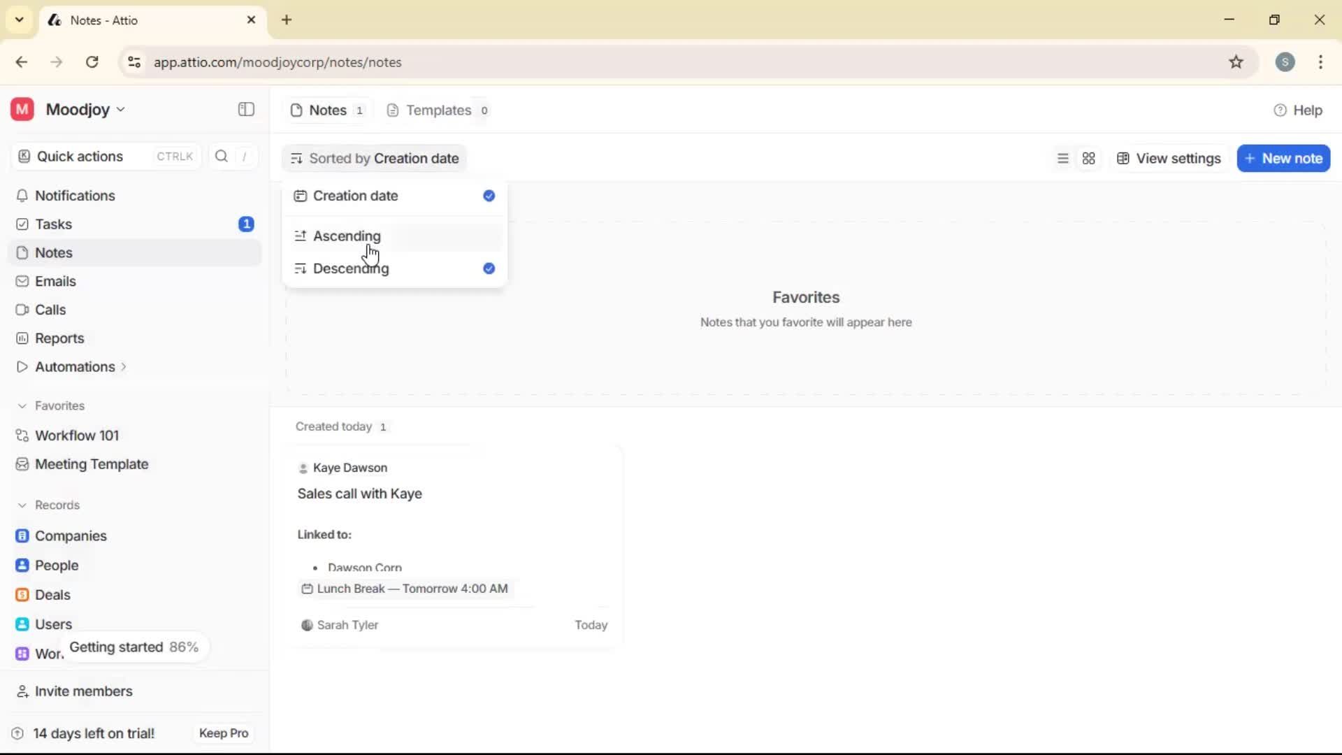 Creating a note screenshot