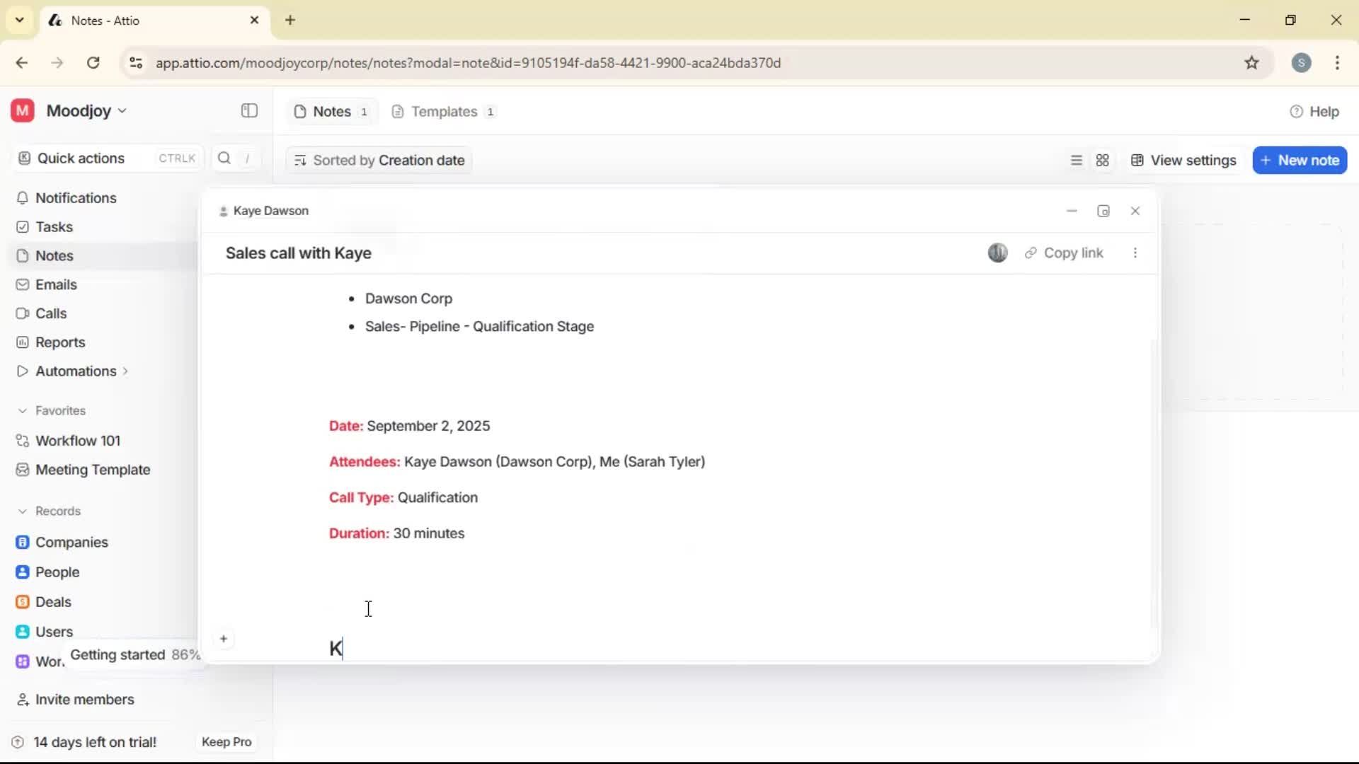 Creating a note screenshot