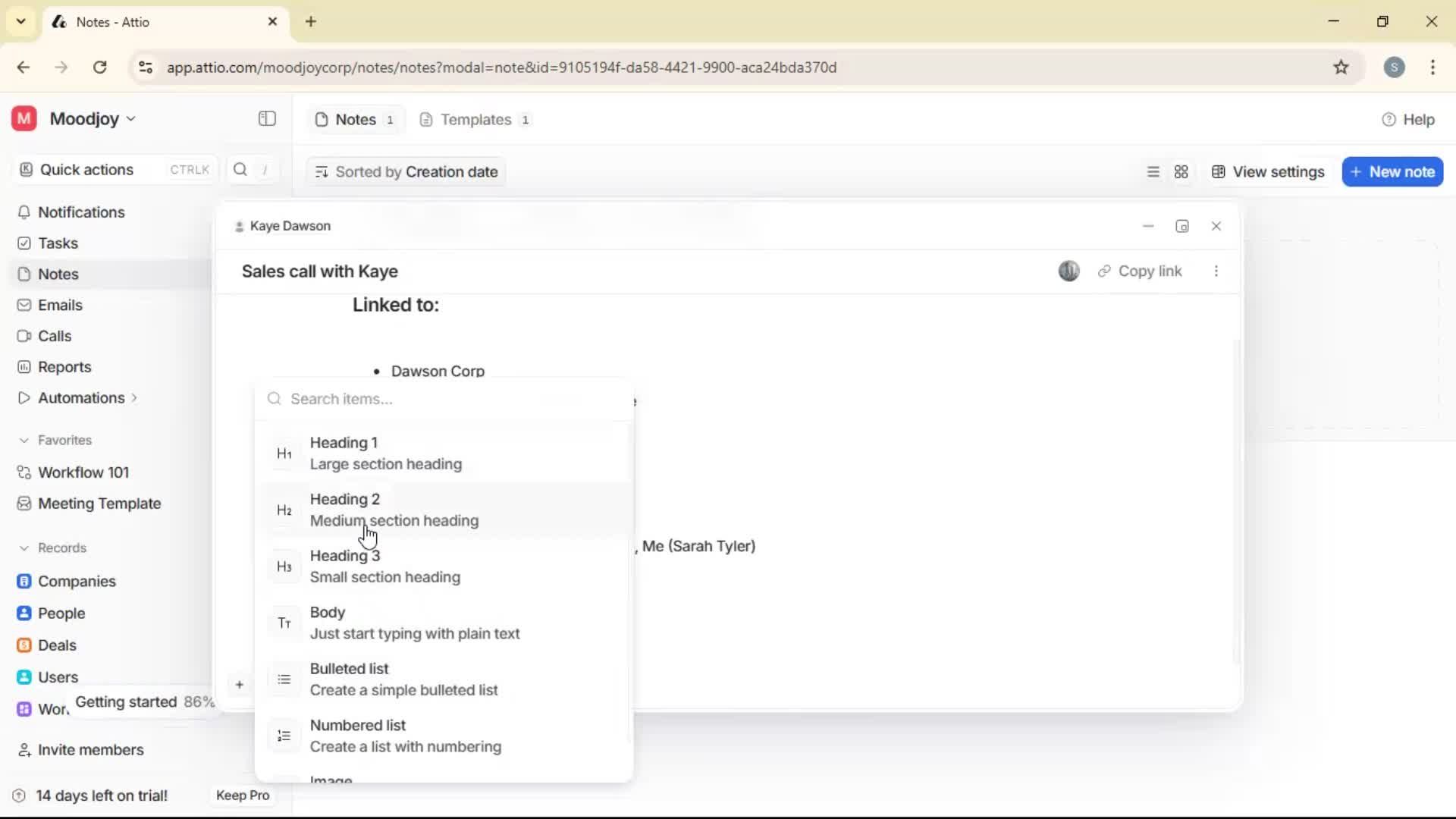 Creating a note screenshot