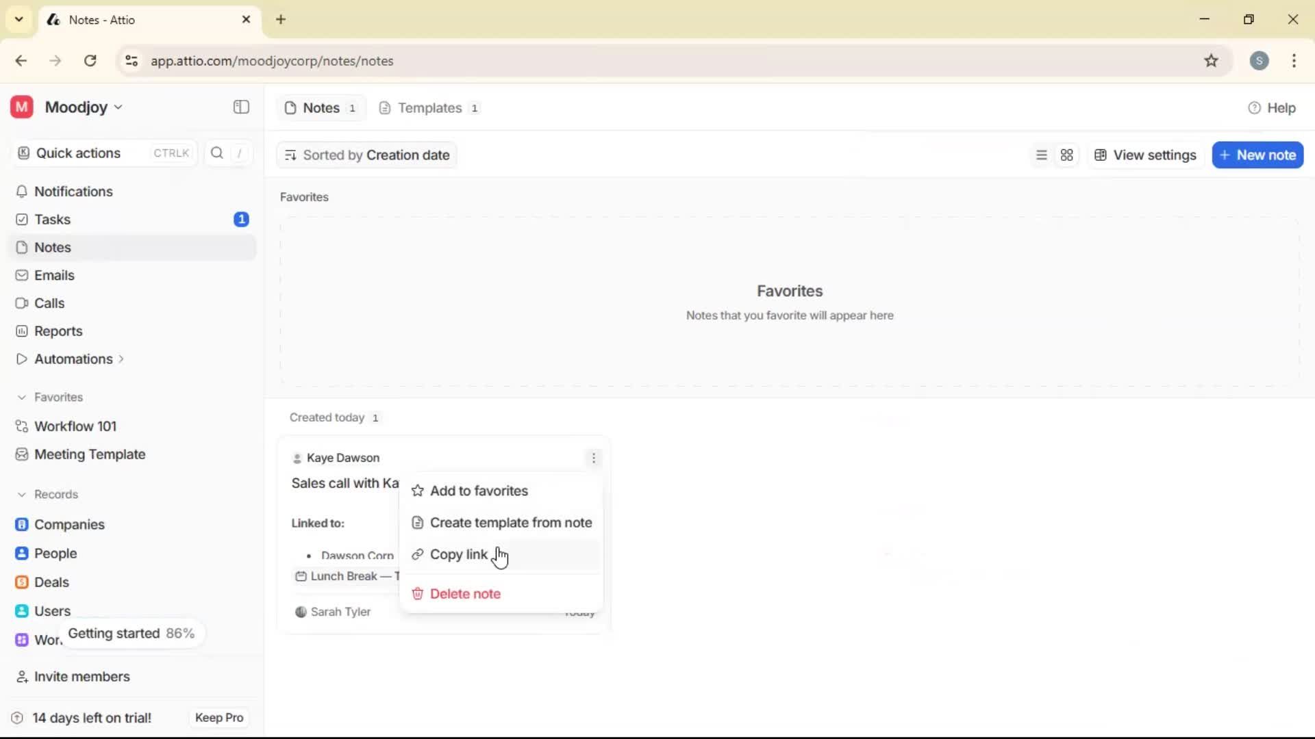 Creating a note screenshot