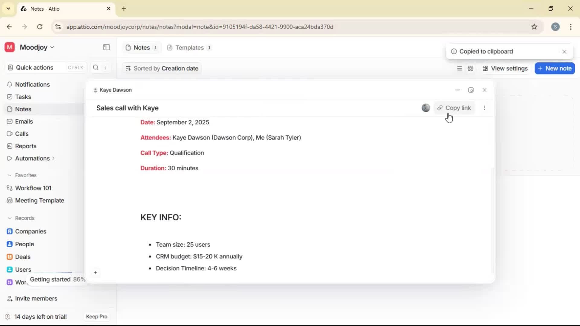 Creating a note screenshot
