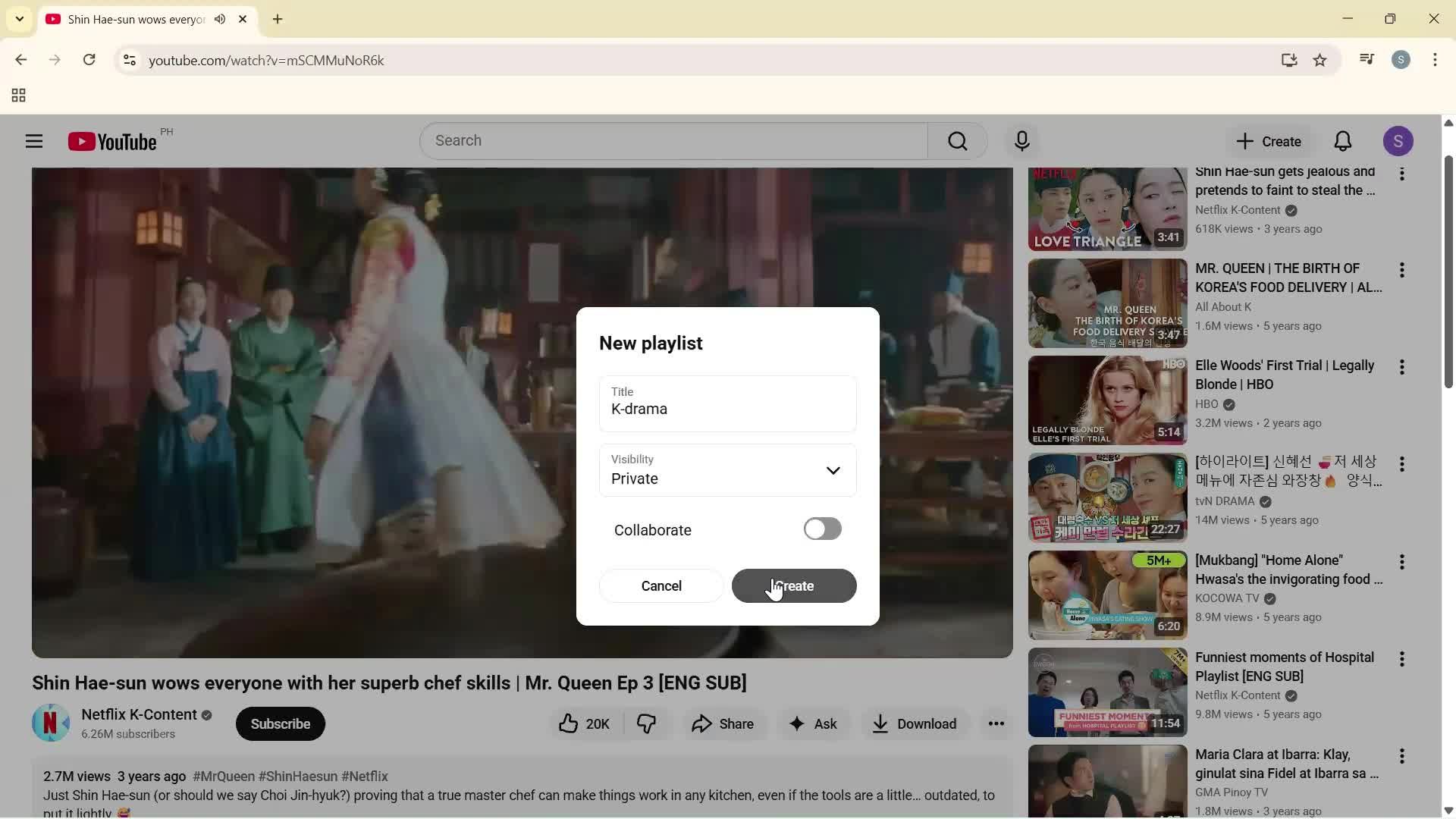 Creating a playlist screenshot
