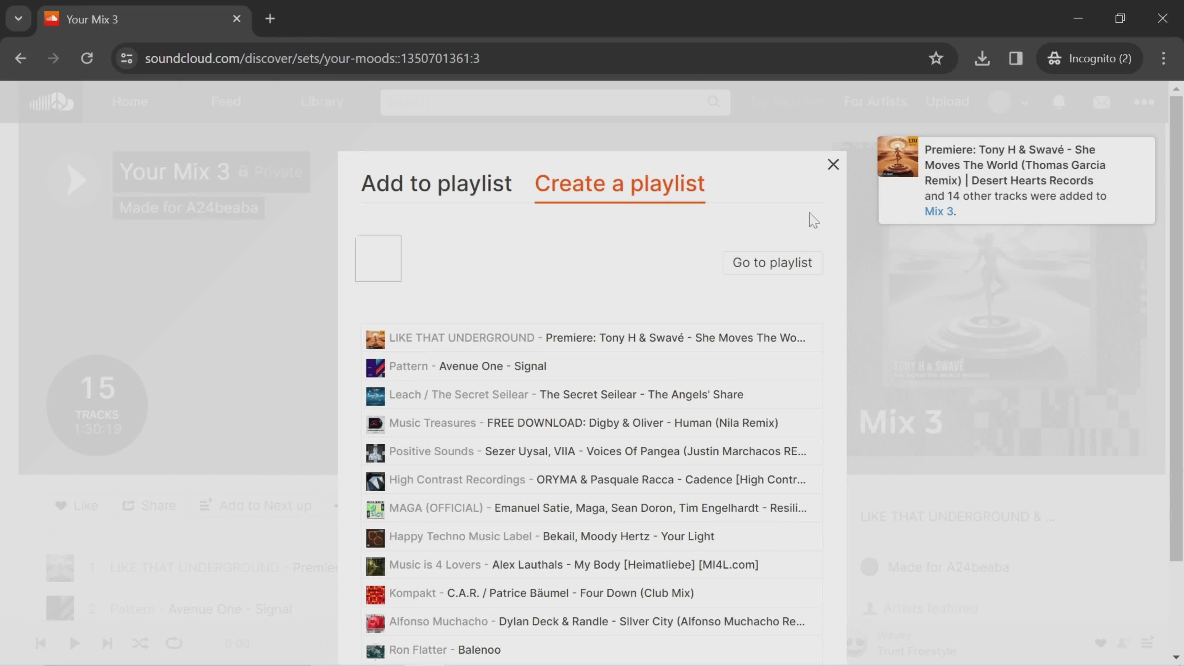 Creating a playlist screenshot