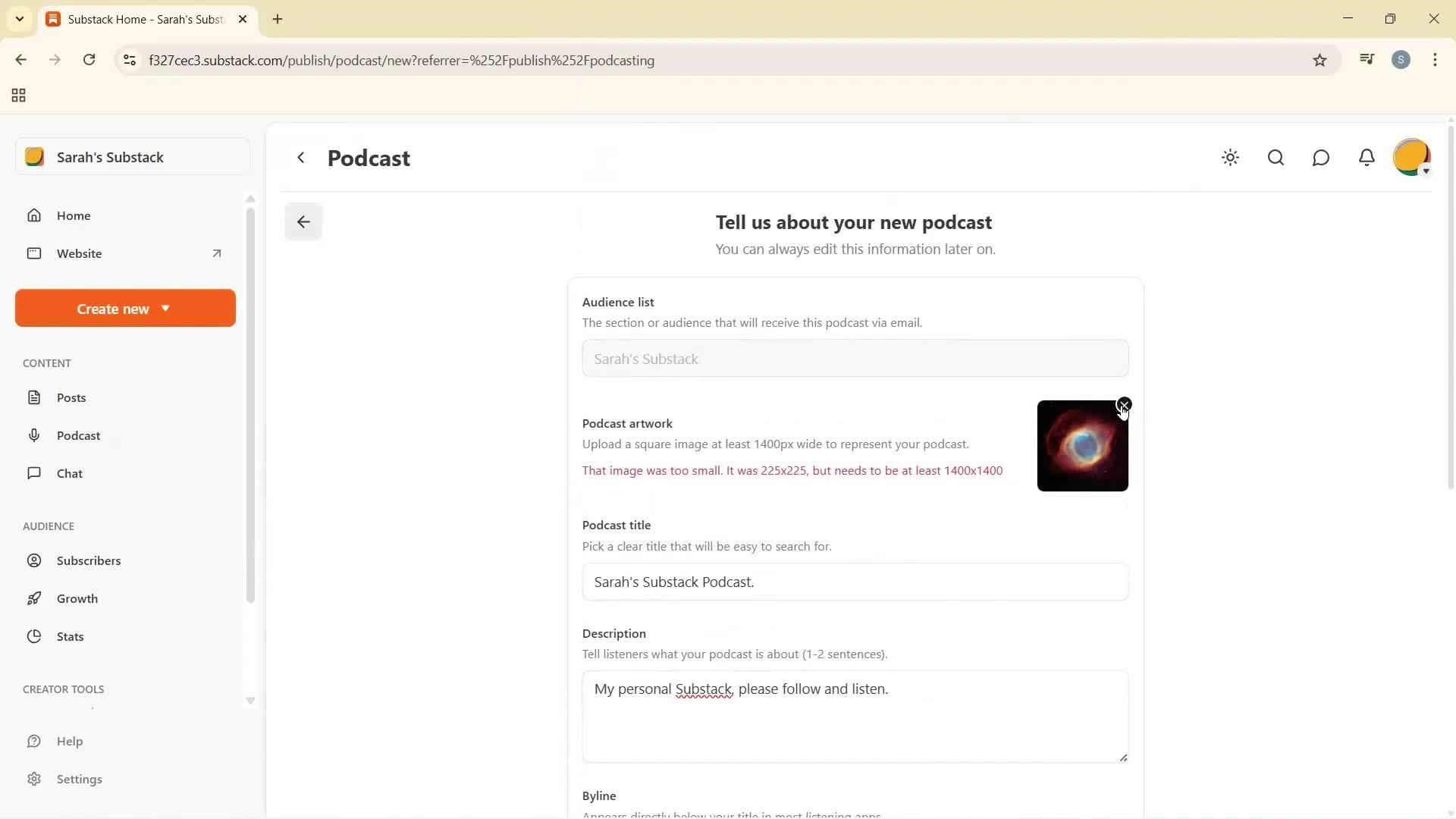 Creating a podcast screenshot
