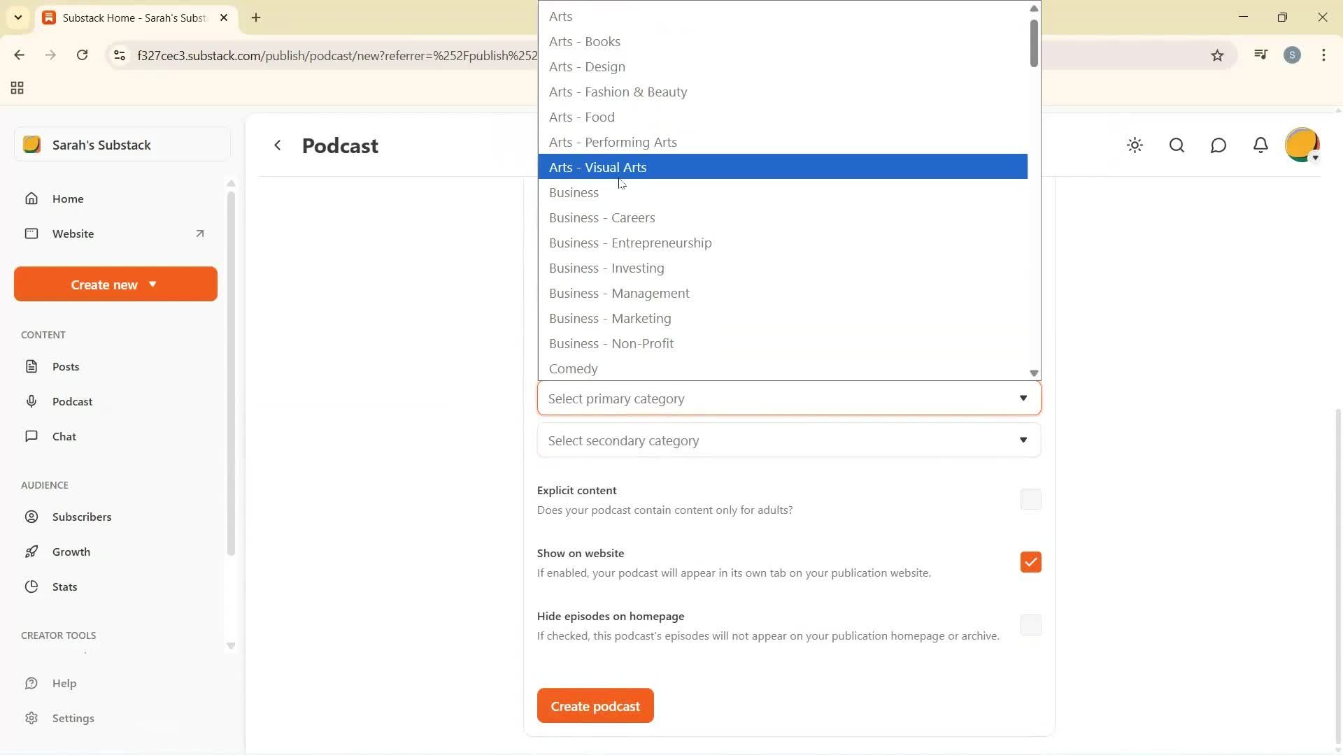 Creating a podcast screenshot