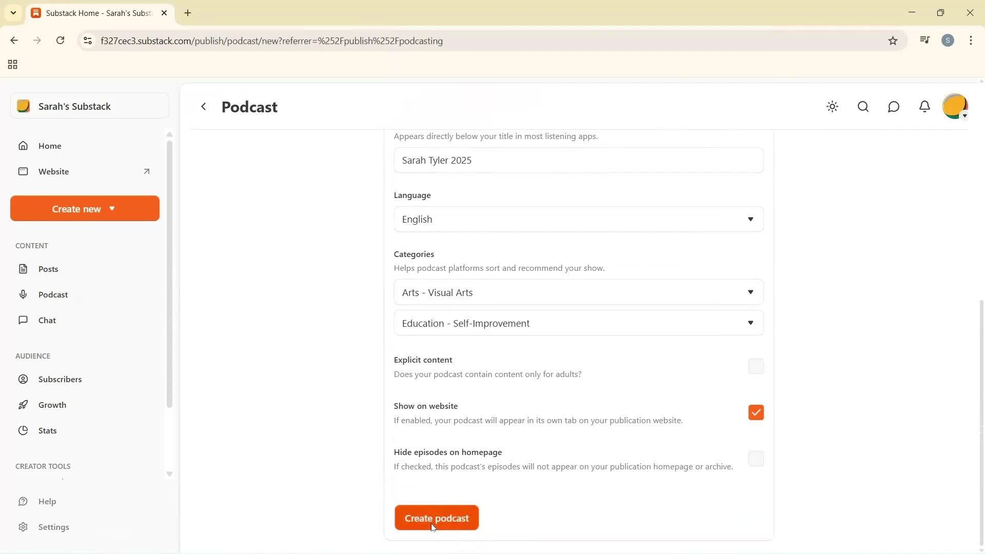 Creating a podcast screenshot