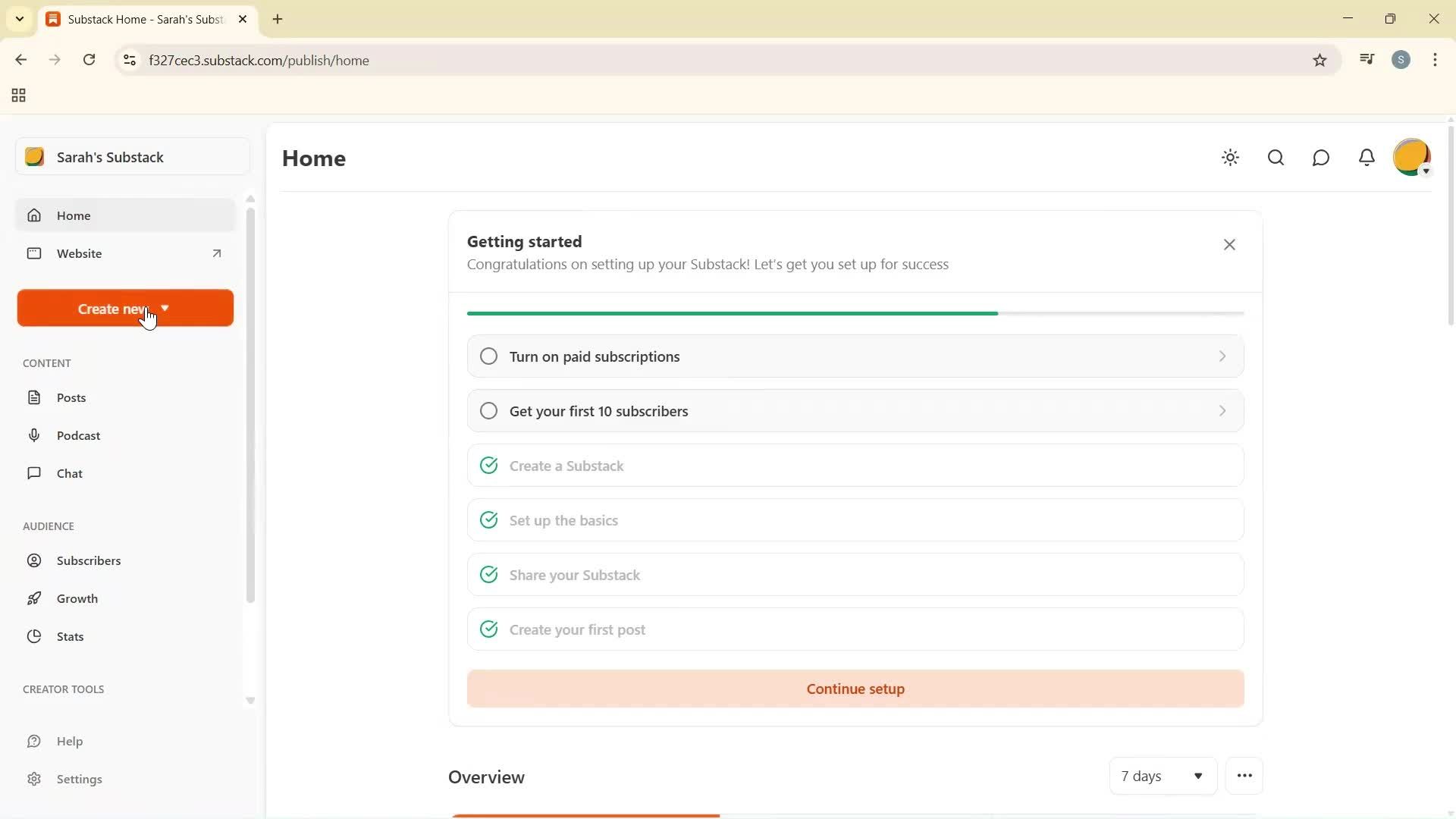 Creating a new post screenshot