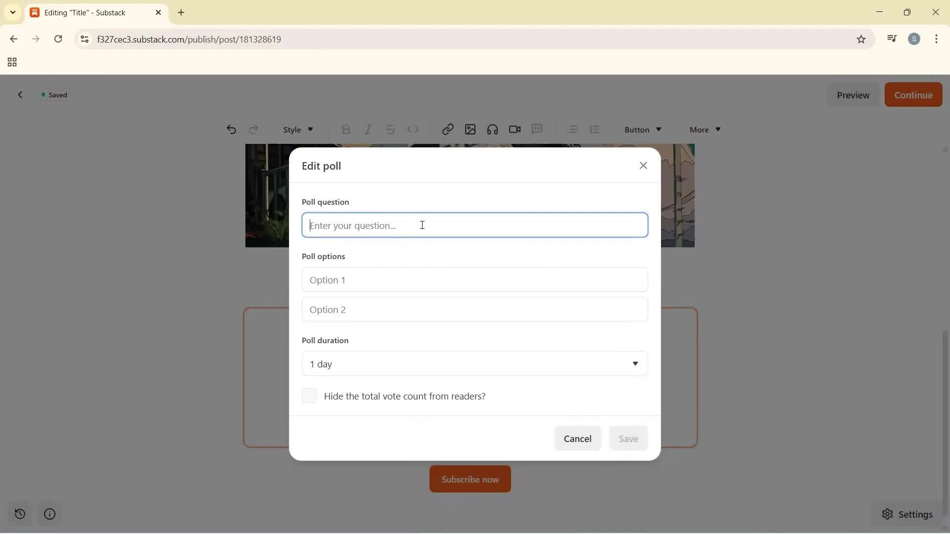 Creating a new post screenshot