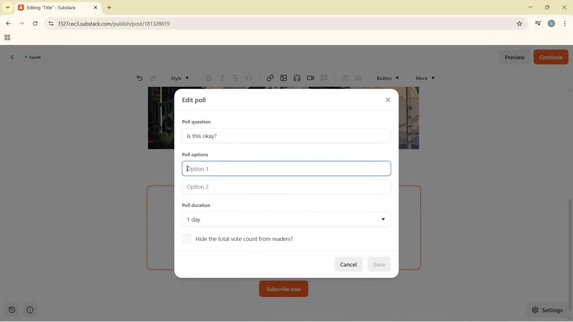 Creating a new post screenshot