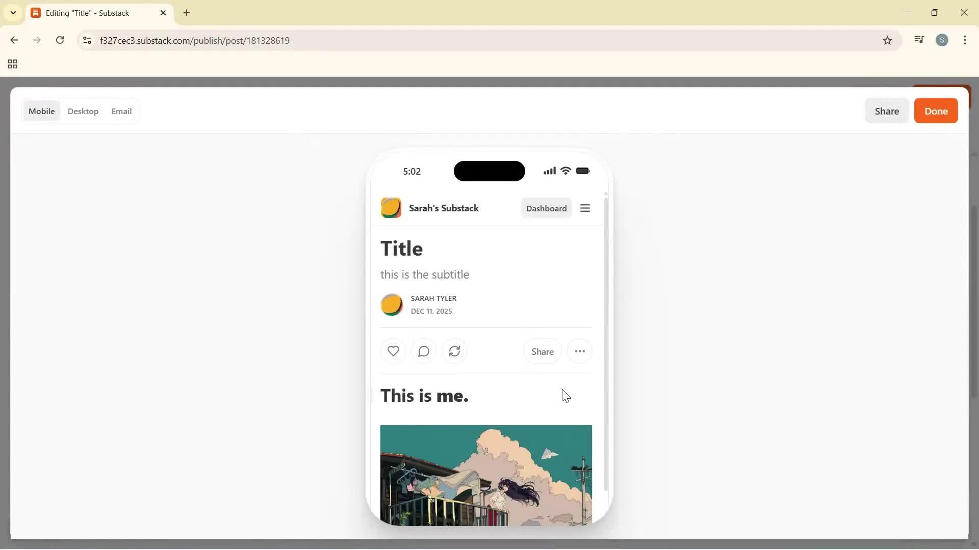 Creating a new post screenshot