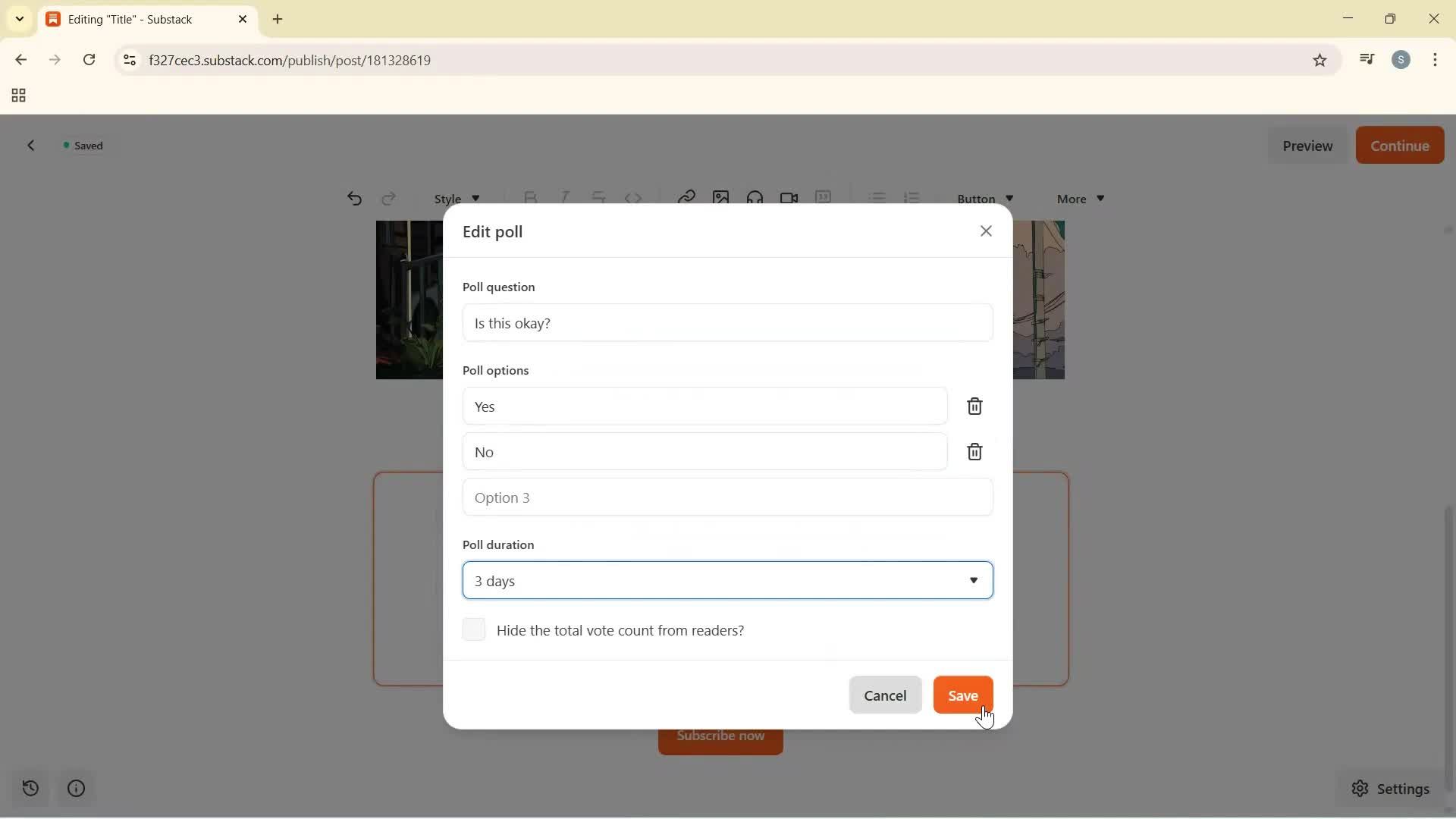 Creating a new post screenshot