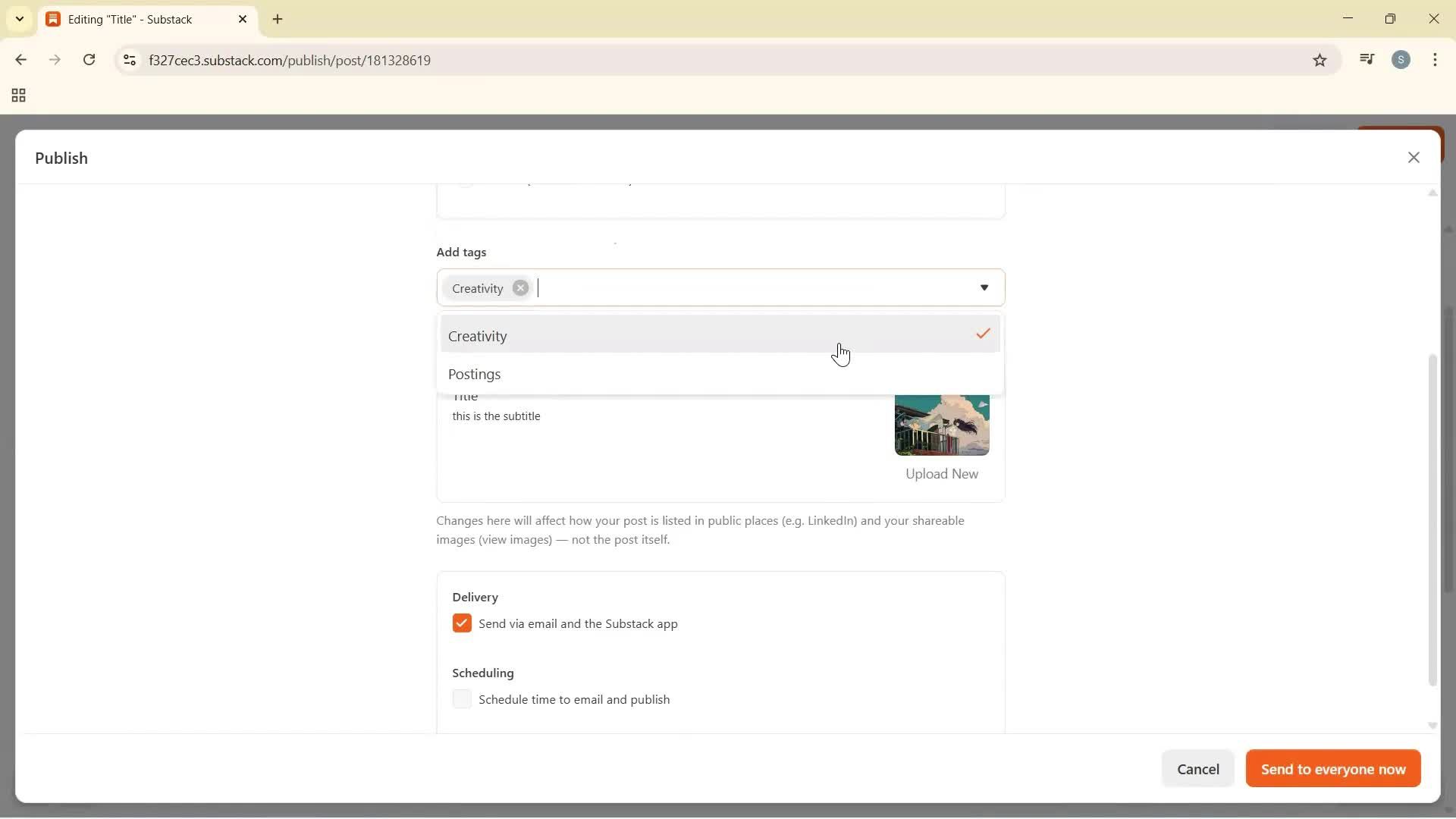 Creating a new post screenshot