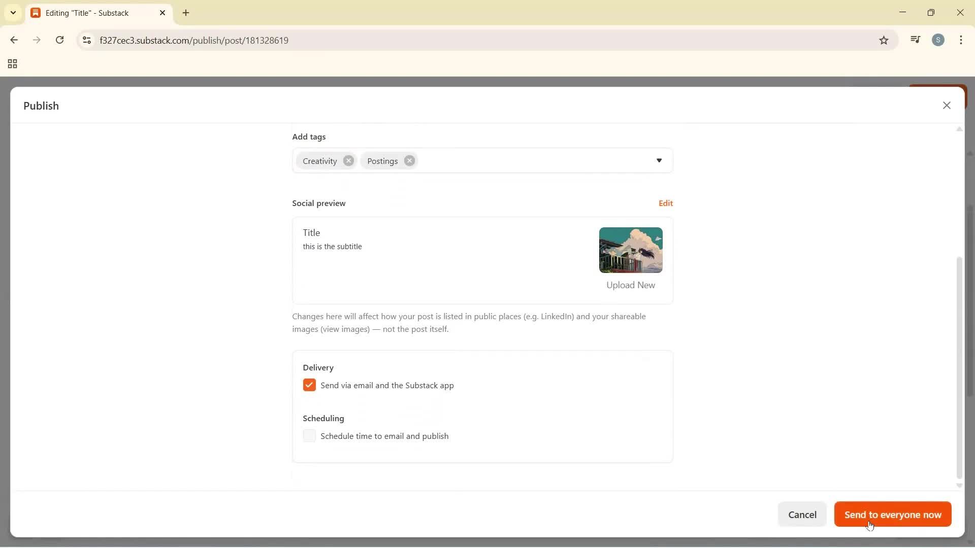 Creating a new post screenshot