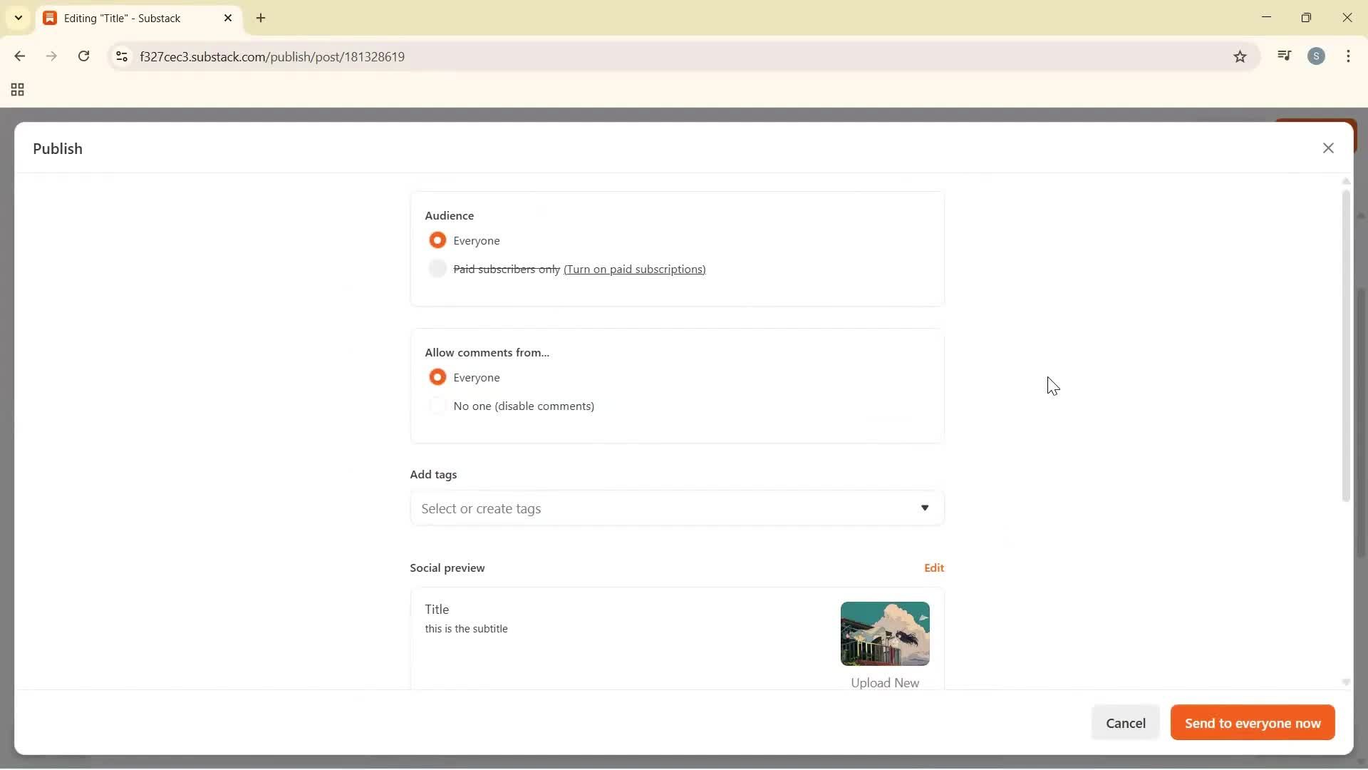 Creating a new post screenshot