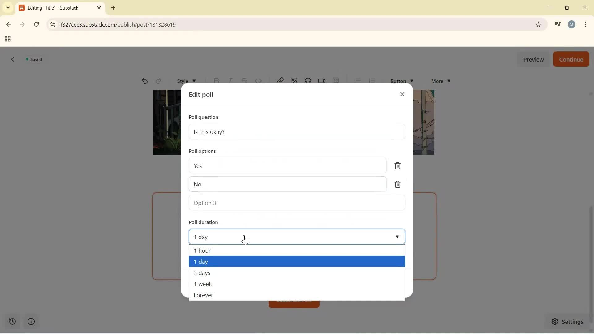 Creating a new post screenshot