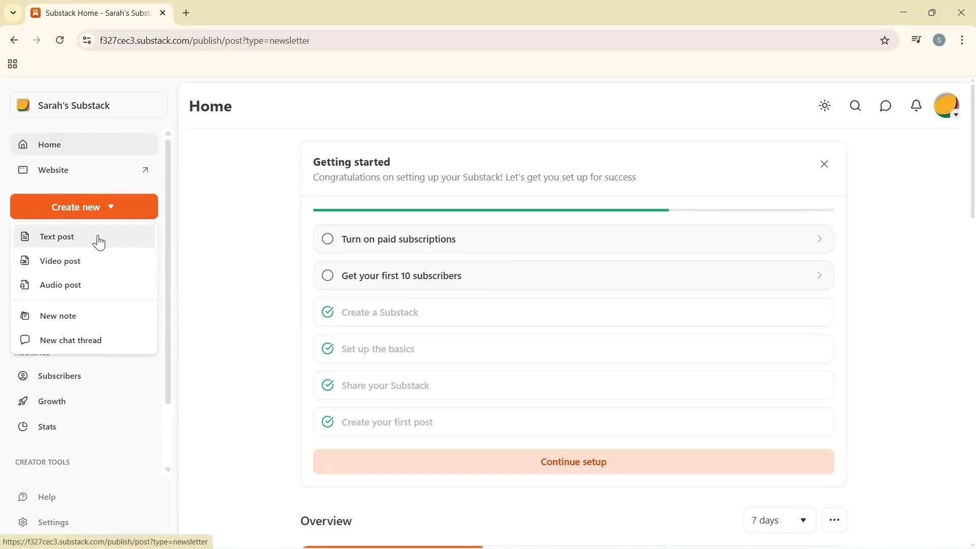 Creating a new post screenshot