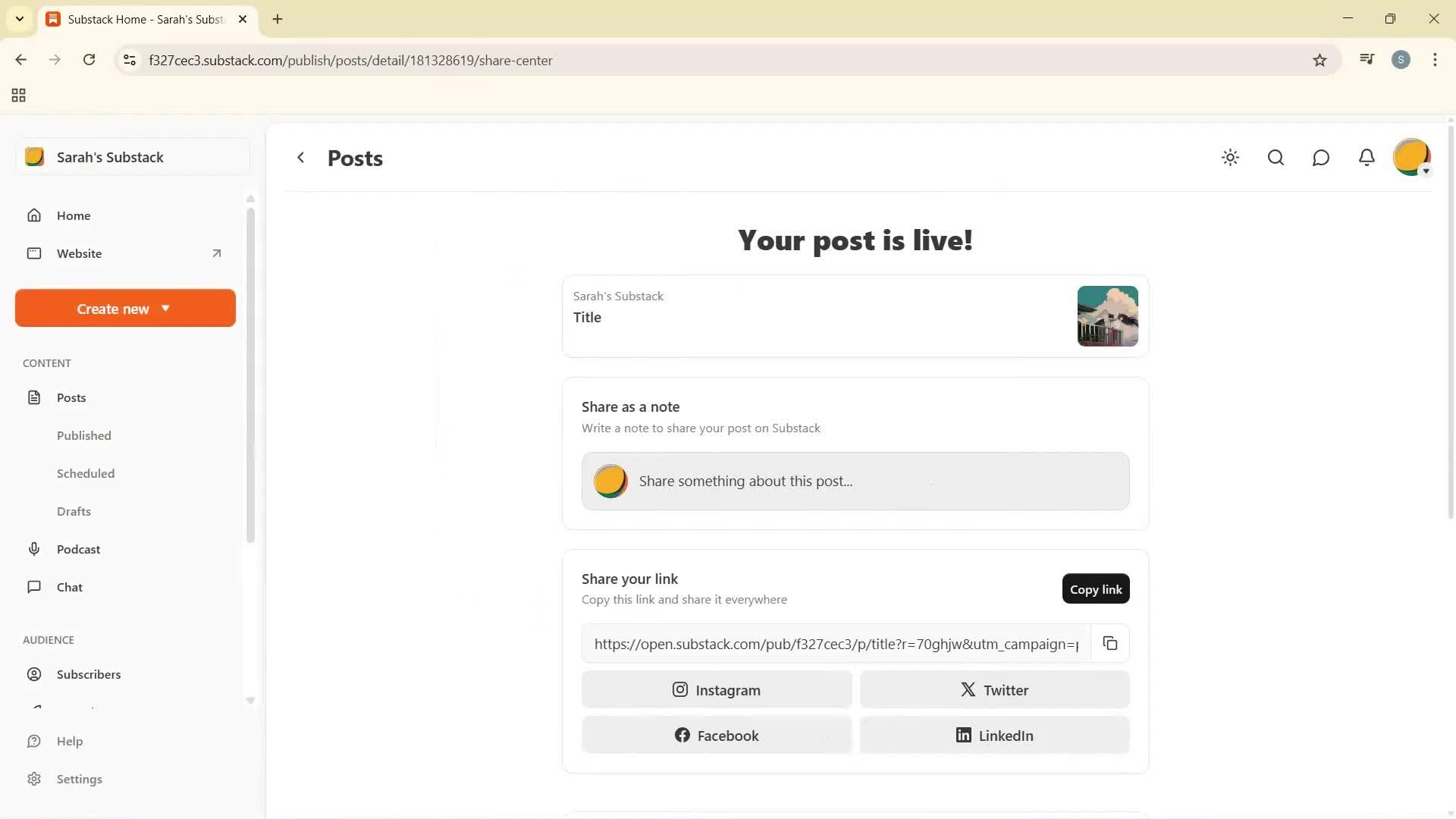 Creating a new post screenshot