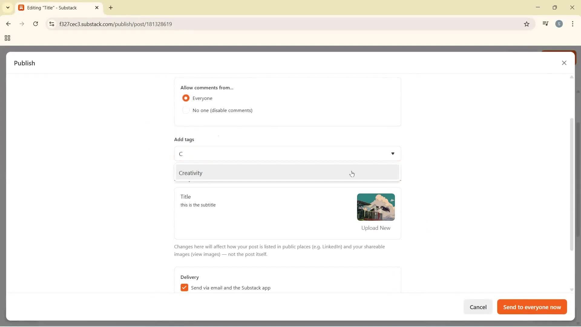 Creating a new post screenshot