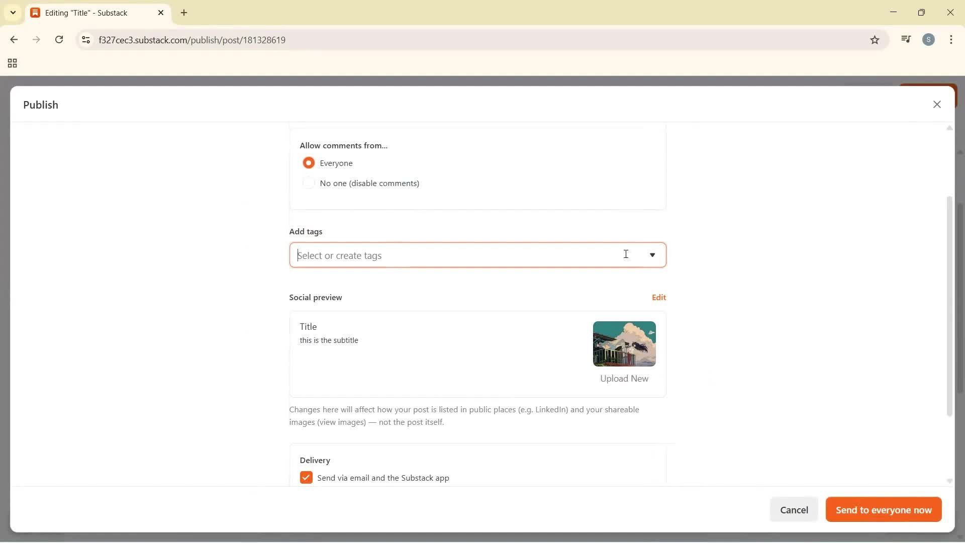 Creating a new post screenshot