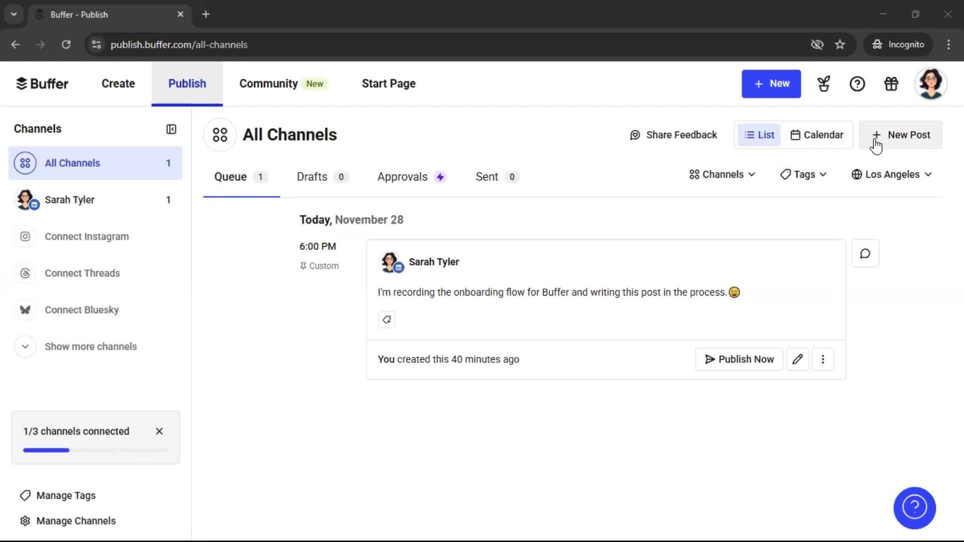 Creating a post on Buffer video thumbnail