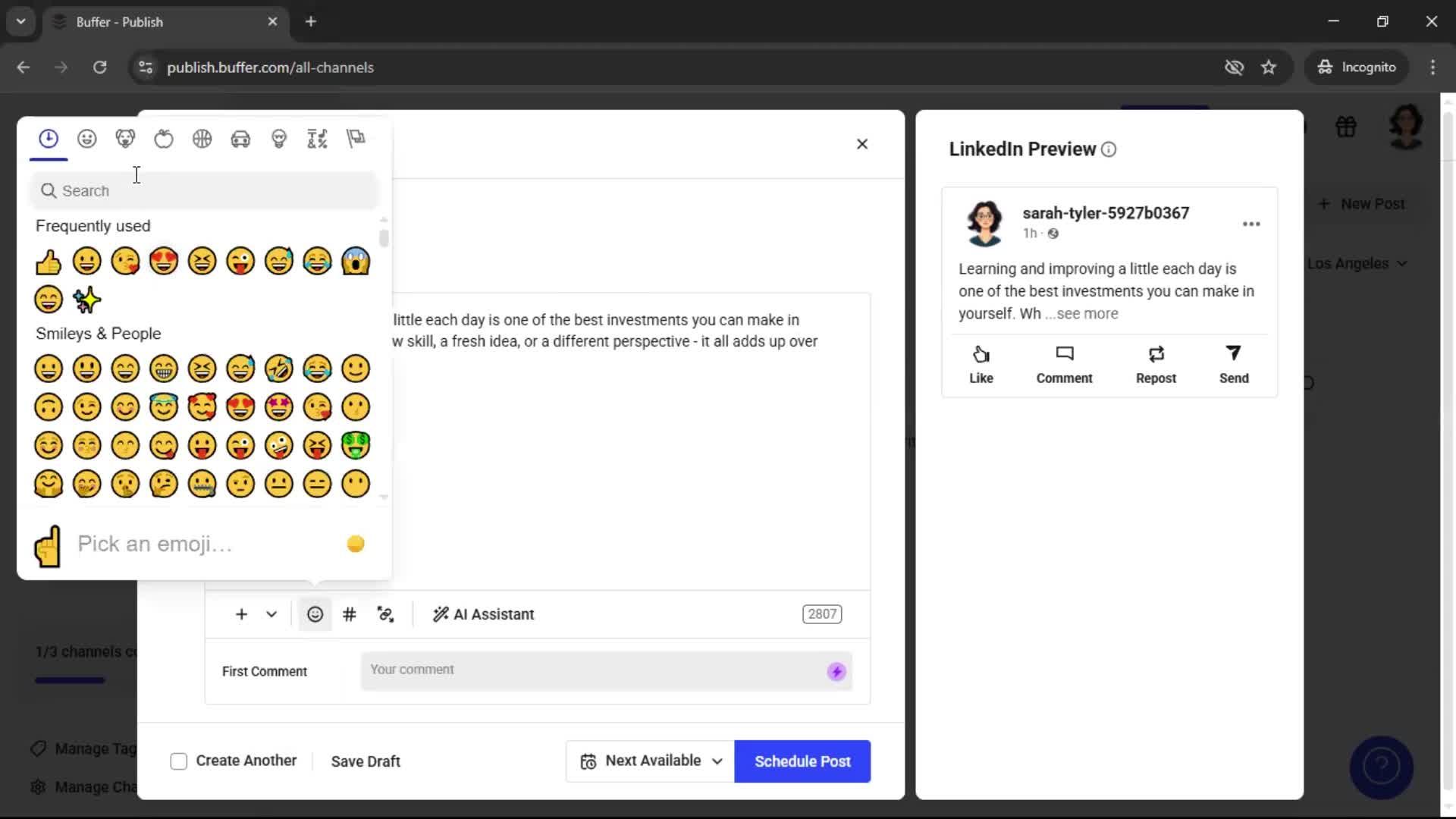 Creating a post on Buffer video thumbnail