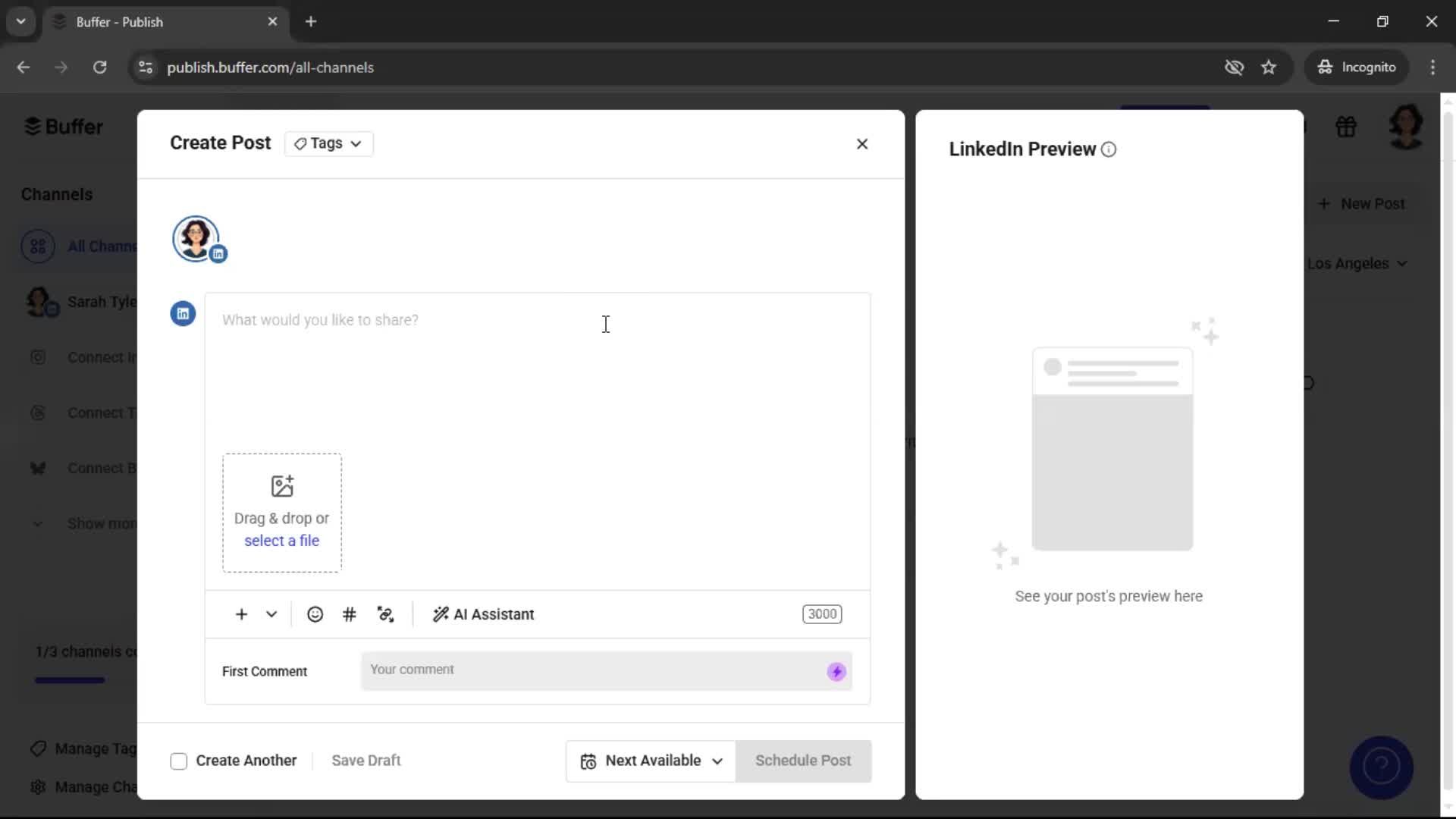 Creating a post on Buffer video thumbnail