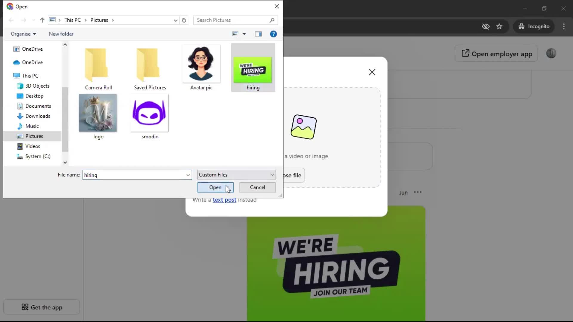 Creating a post screenshot