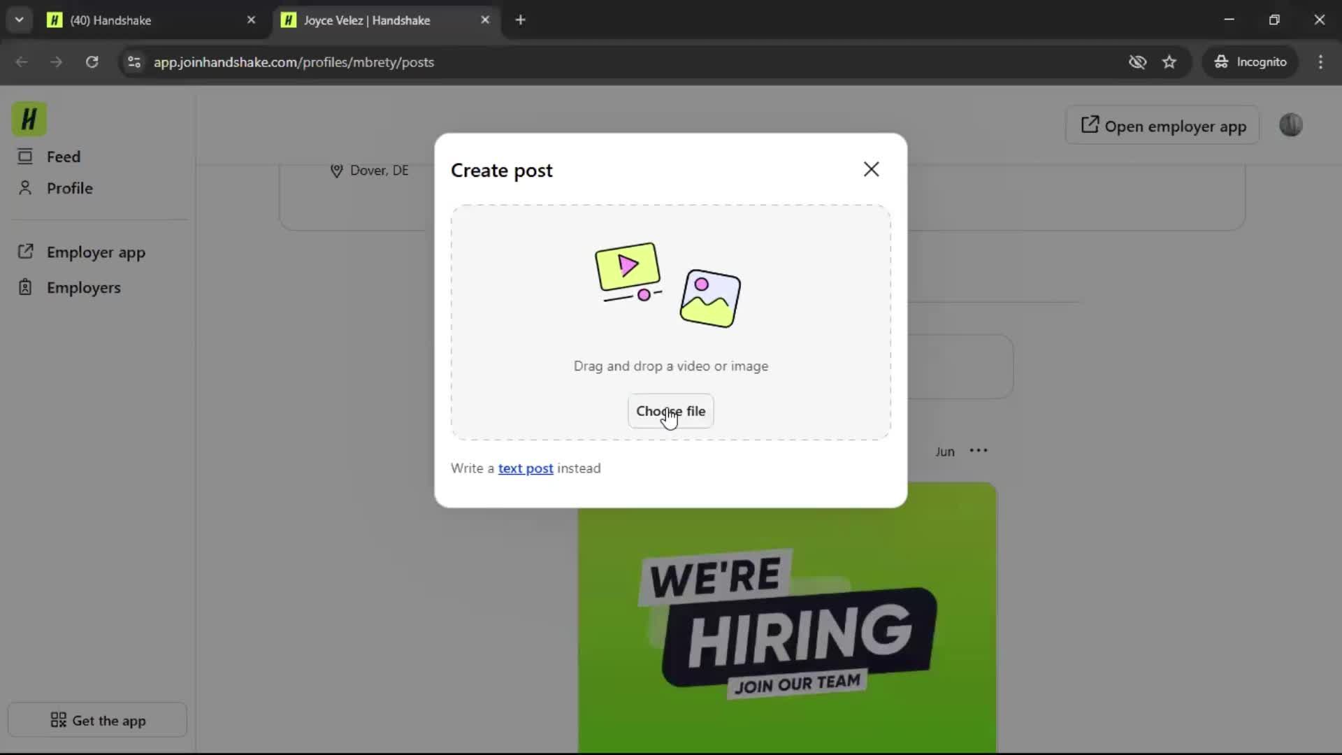 Creating a post on Handshake video thumbnail