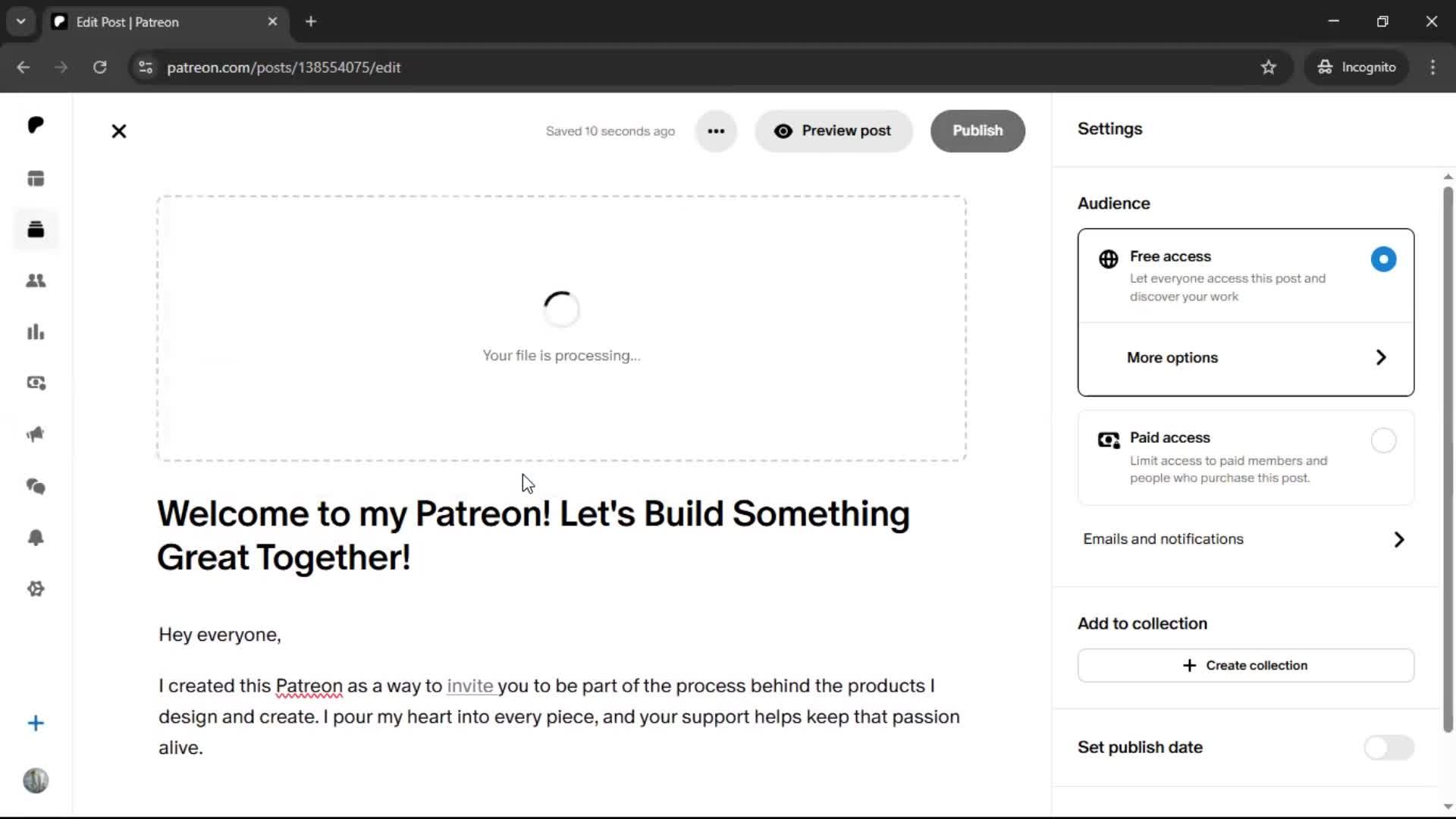 Creating a post screenshot