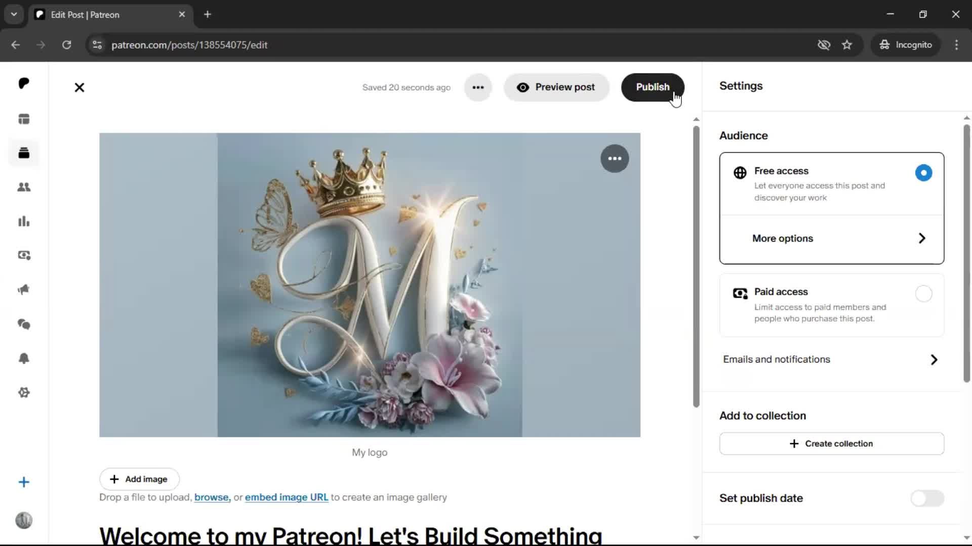 Creating a post screenshot