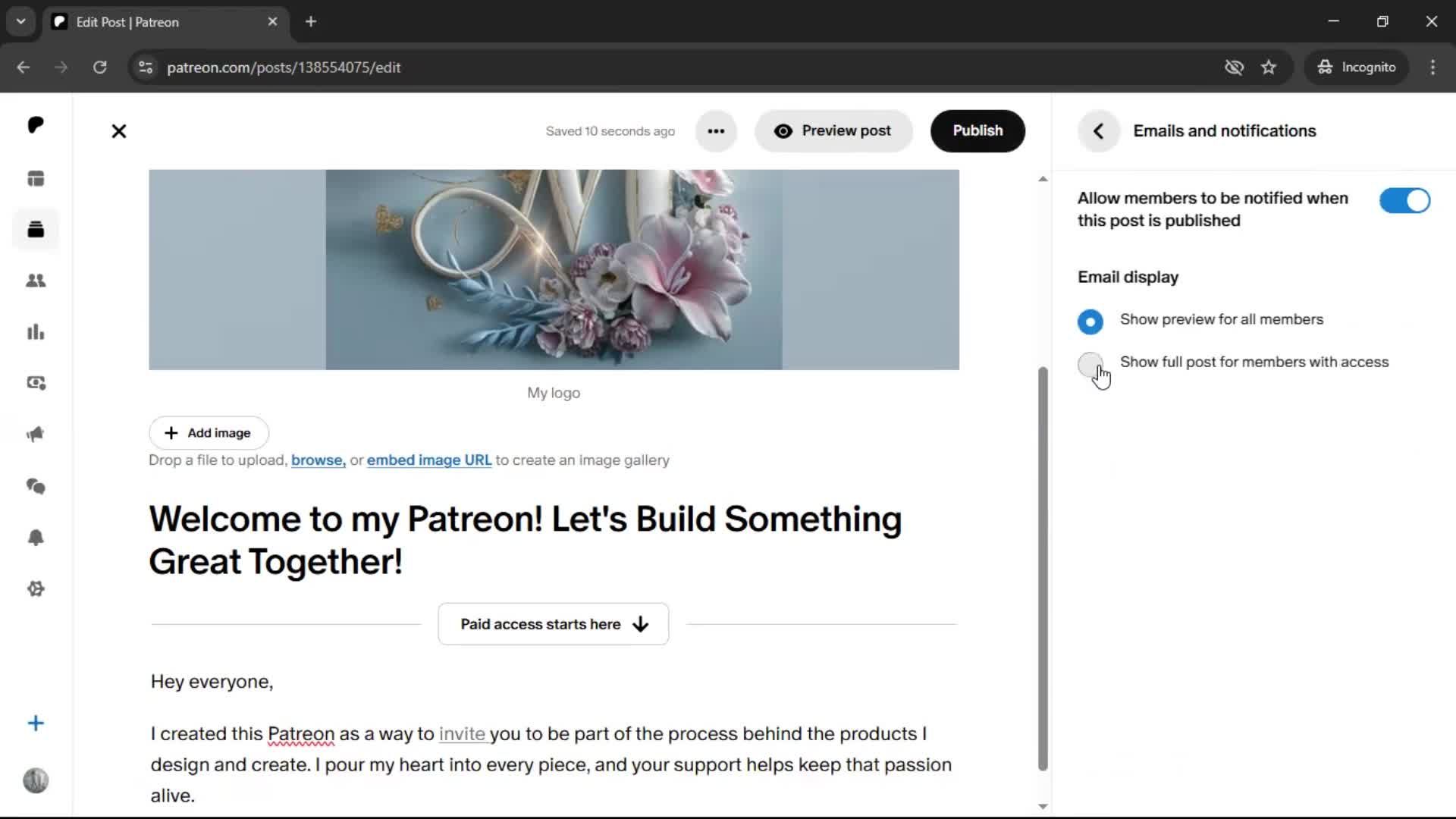 Creating a post screenshot