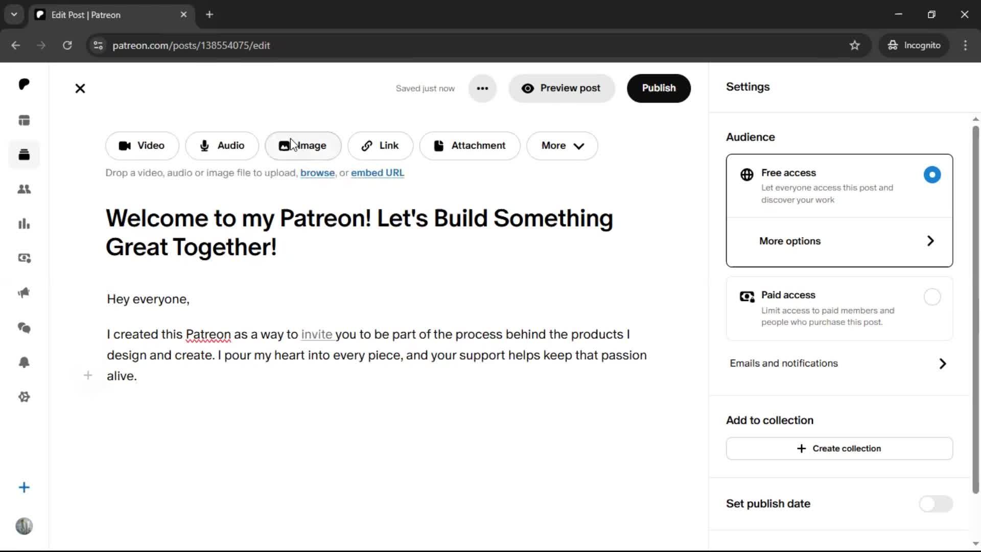 Creating a post screenshot