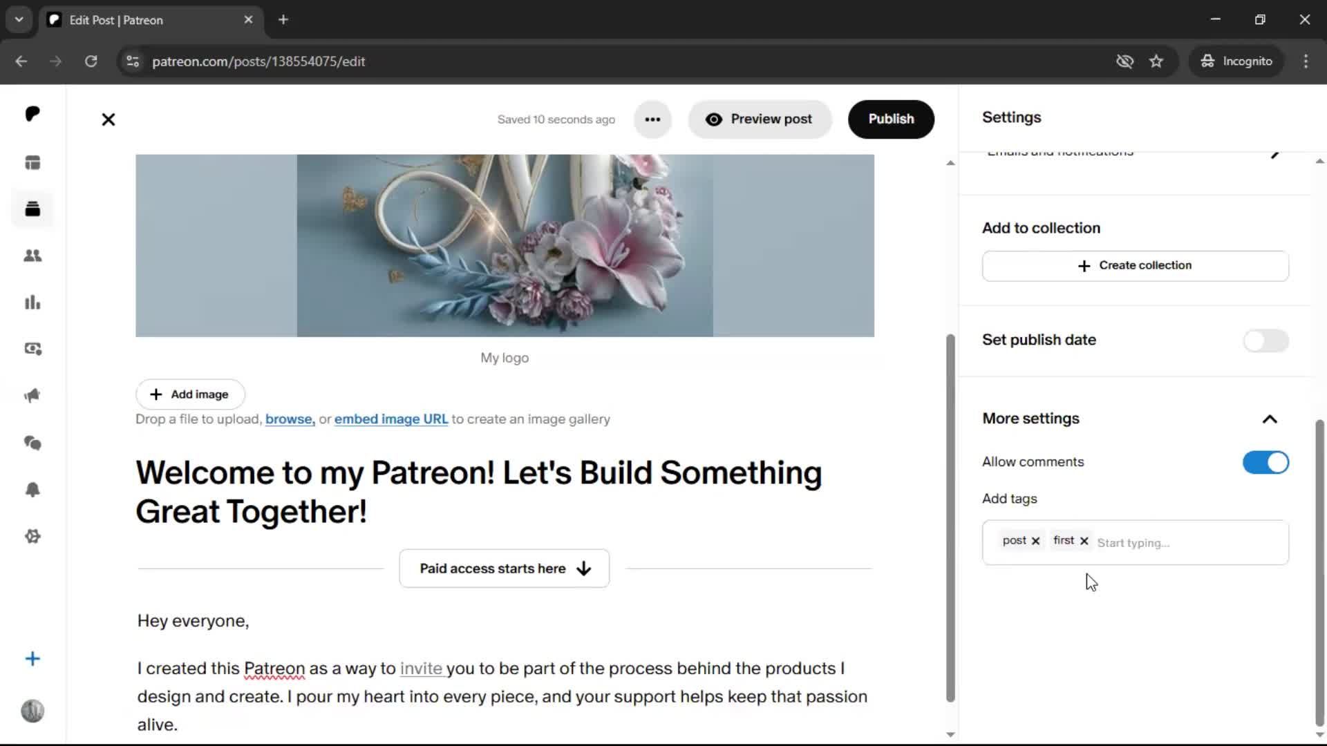 Creating a post screenshot