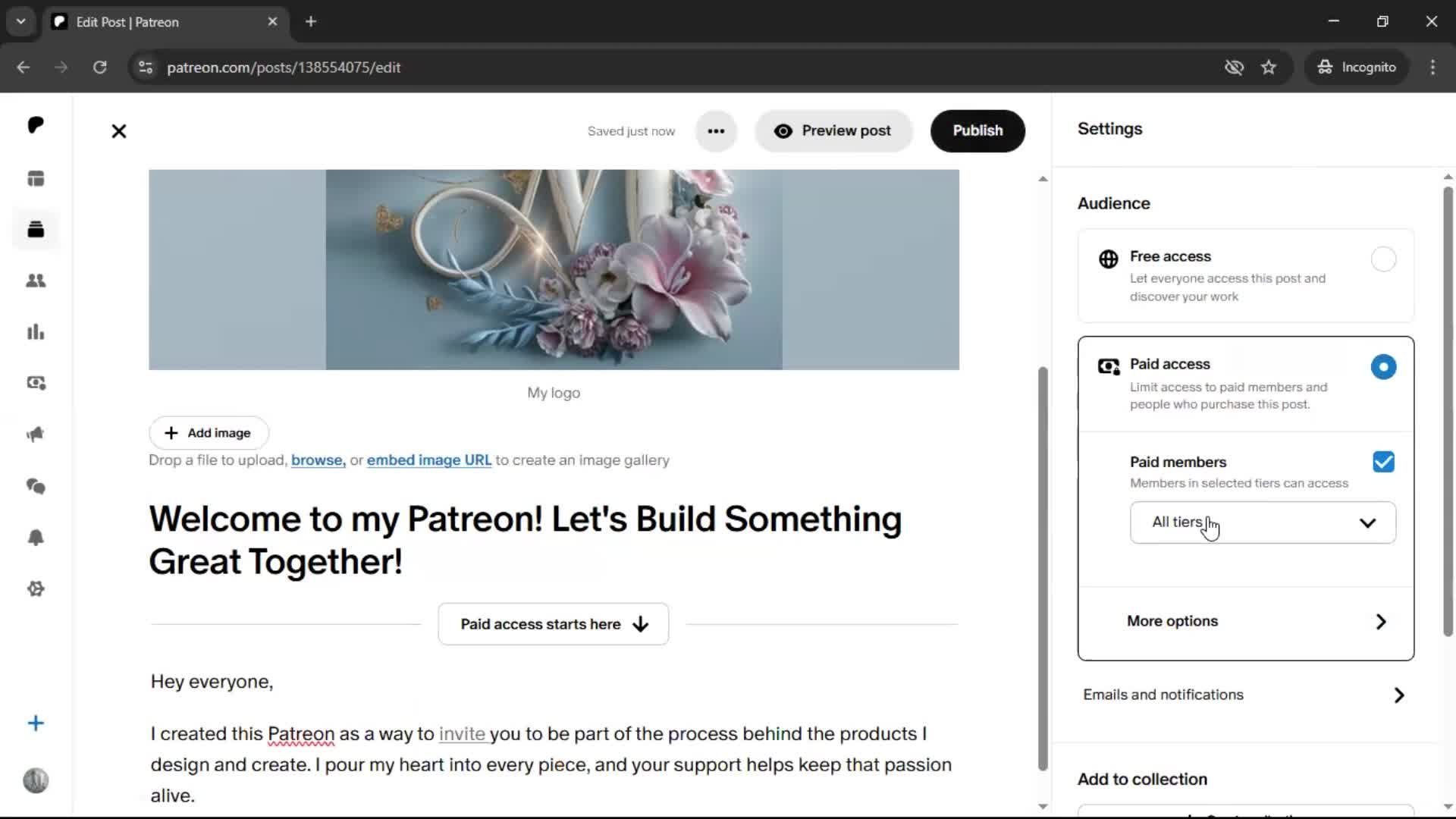 Creating a post screenshot