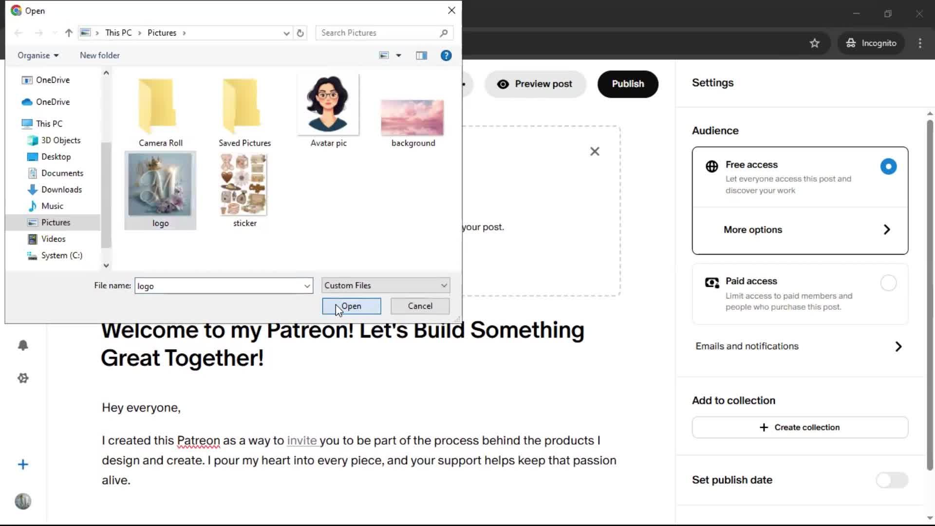 Creating a post screenshot