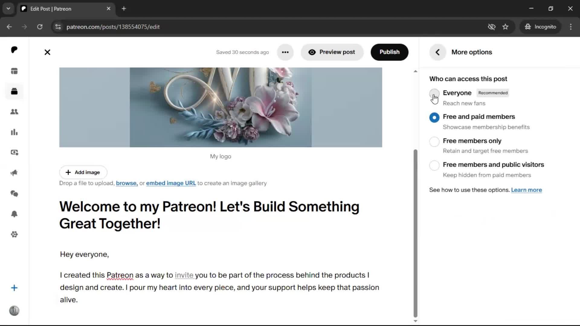Creating a post screenshot