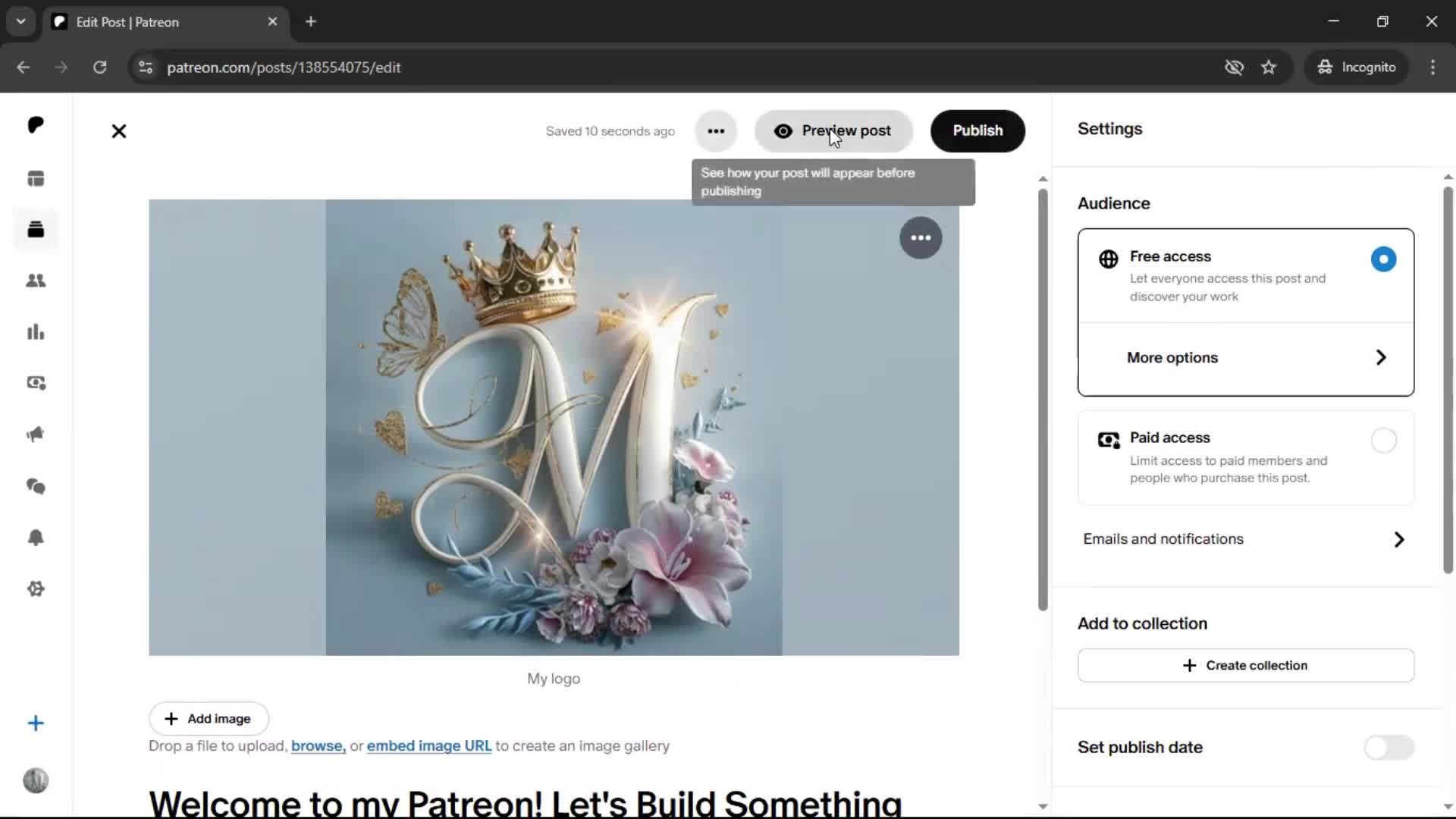 Creating a post screenshot